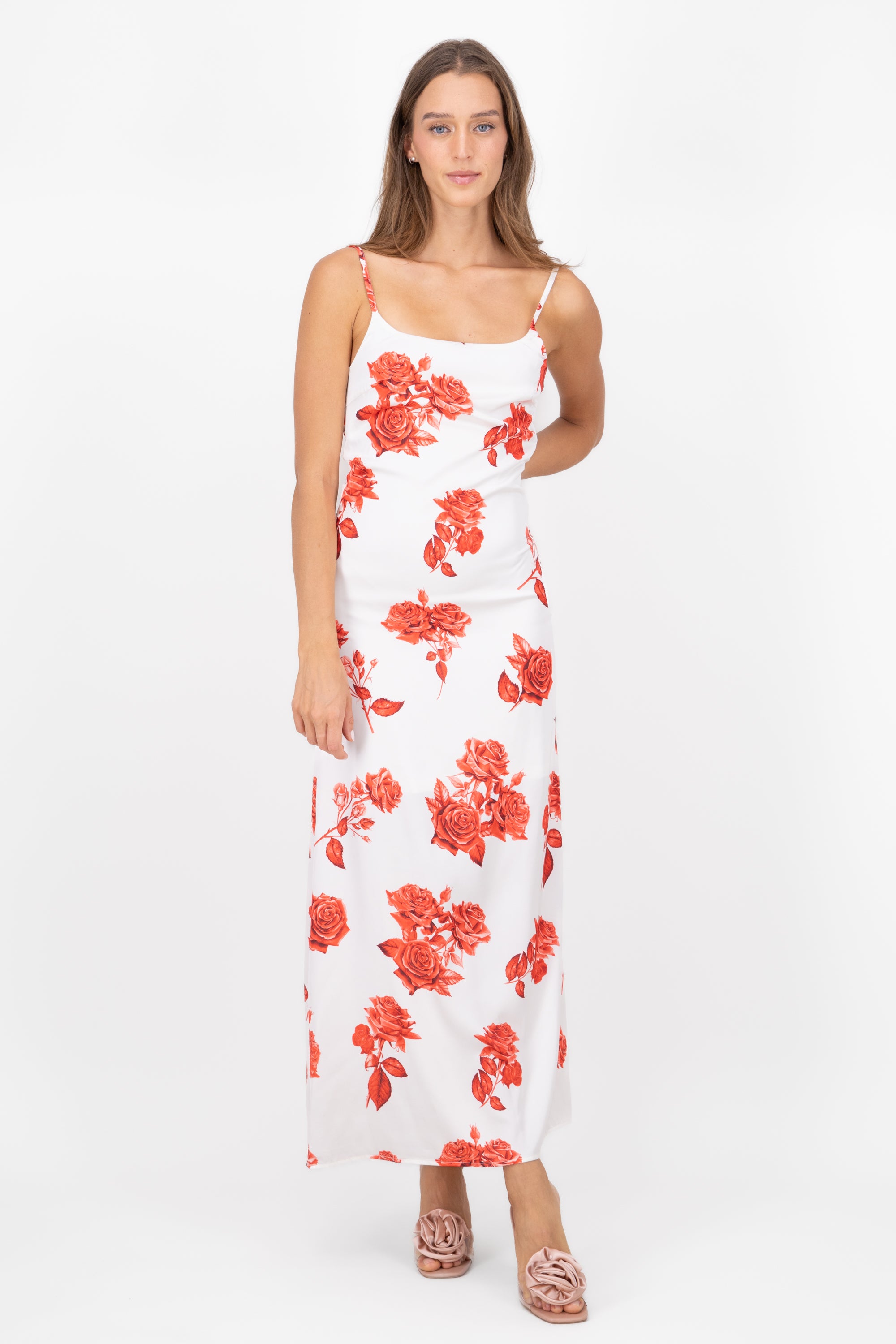 Vestido maxi con estampado de rosas BLANCO COMBO