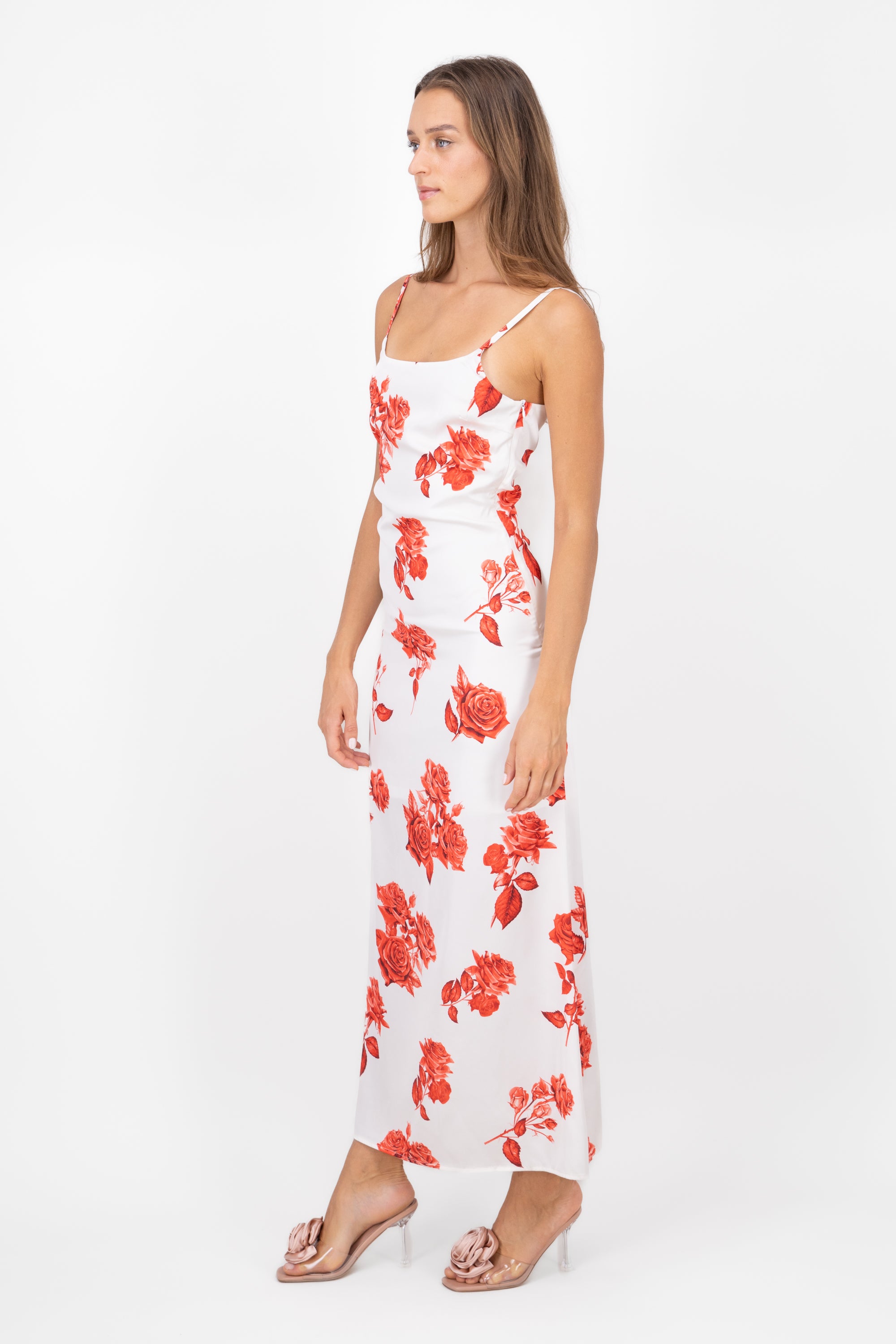 Vestido maxi con estampado de rosas BLANCO COMBO