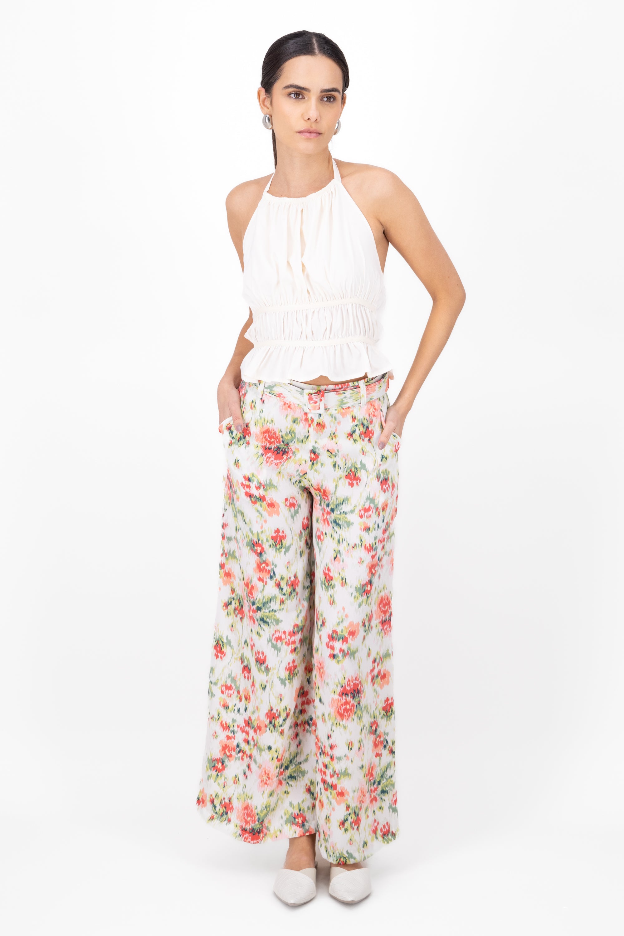 Pantalon satinado estampado floral Hypsters ROJO COMBO