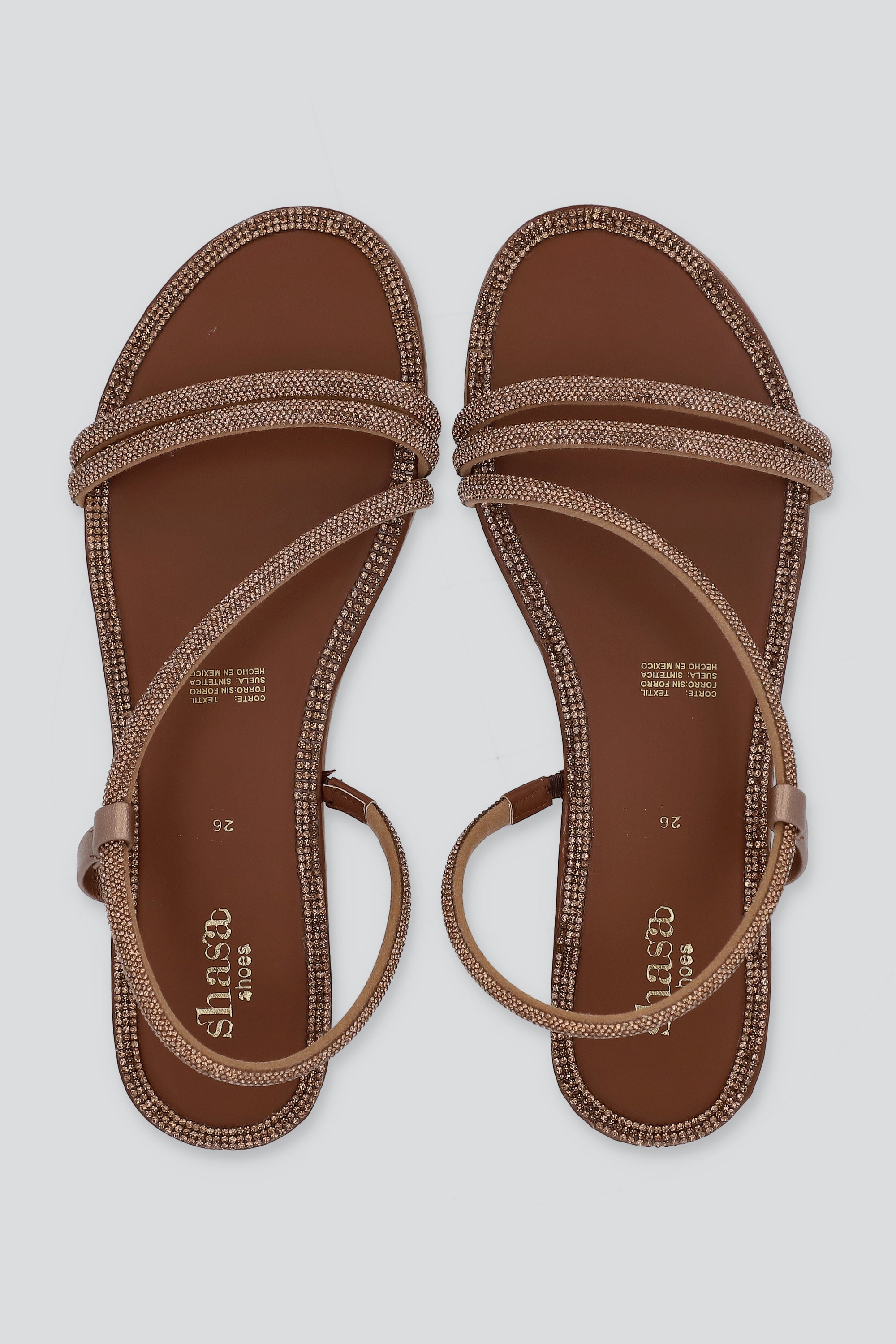 Sandalia Brillos Diagonal Borde CAFE