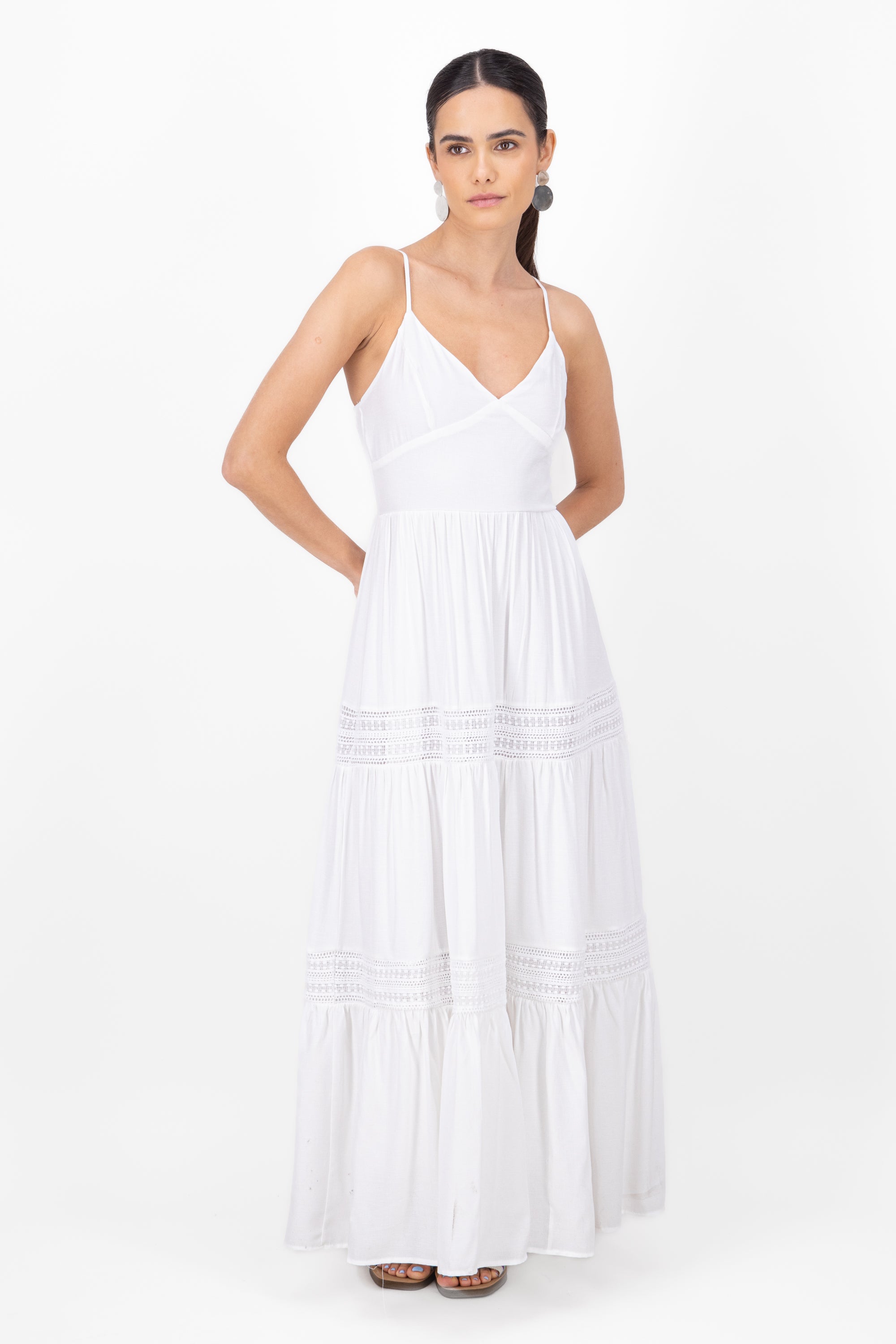 Maxi dress with braces CREAM