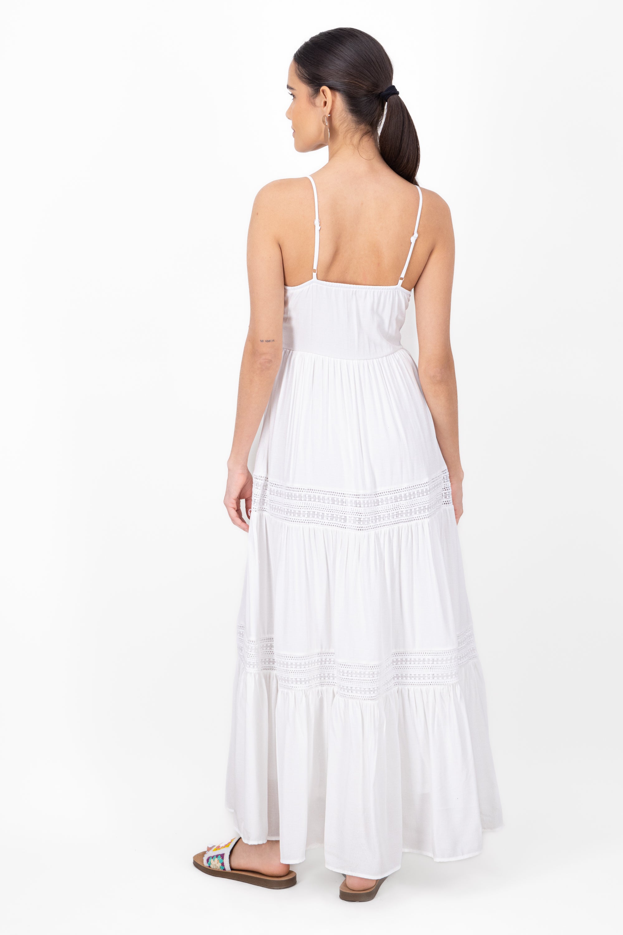 Maxi dress with braces CREAM