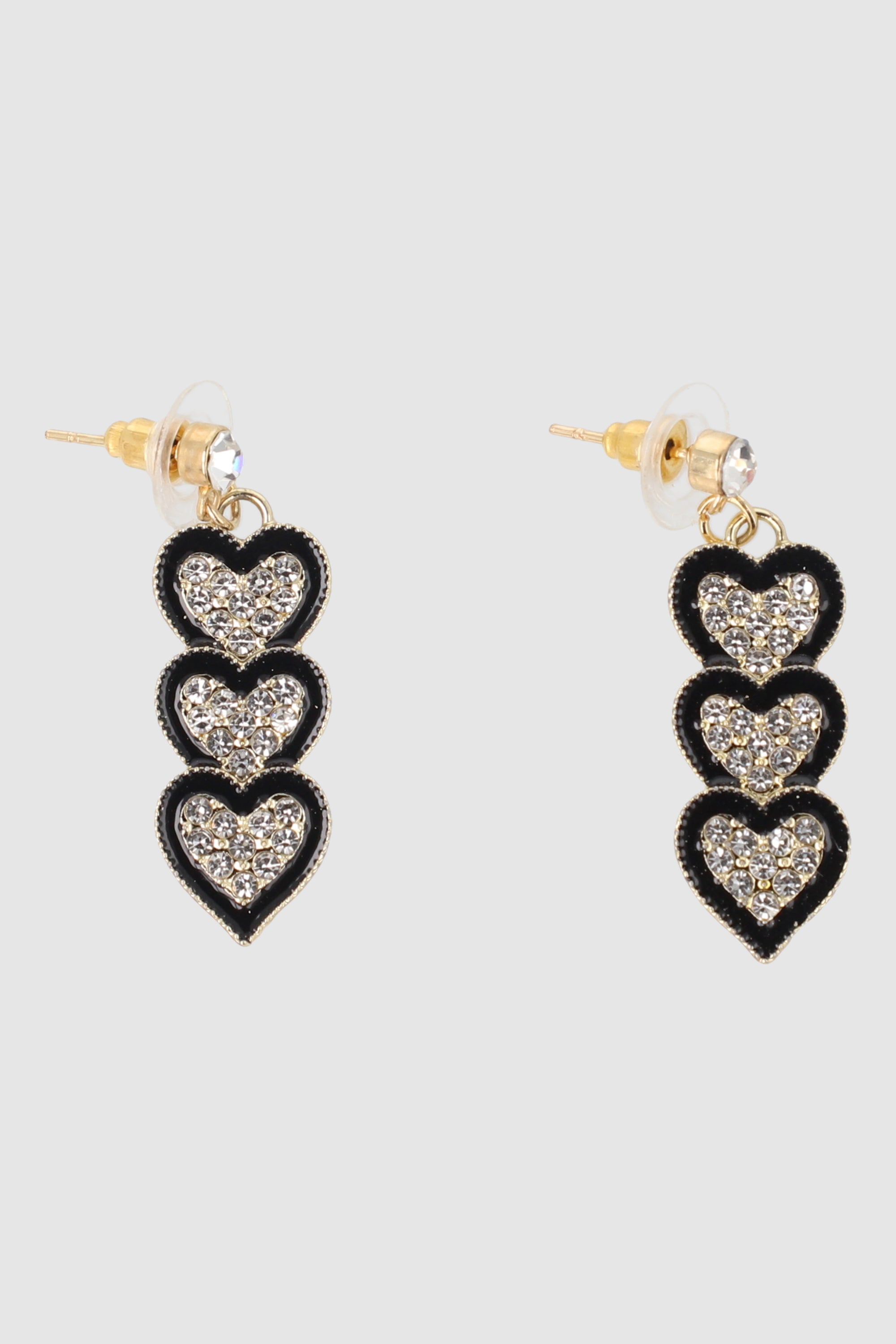 Aretes Triple Corazon NEGRO