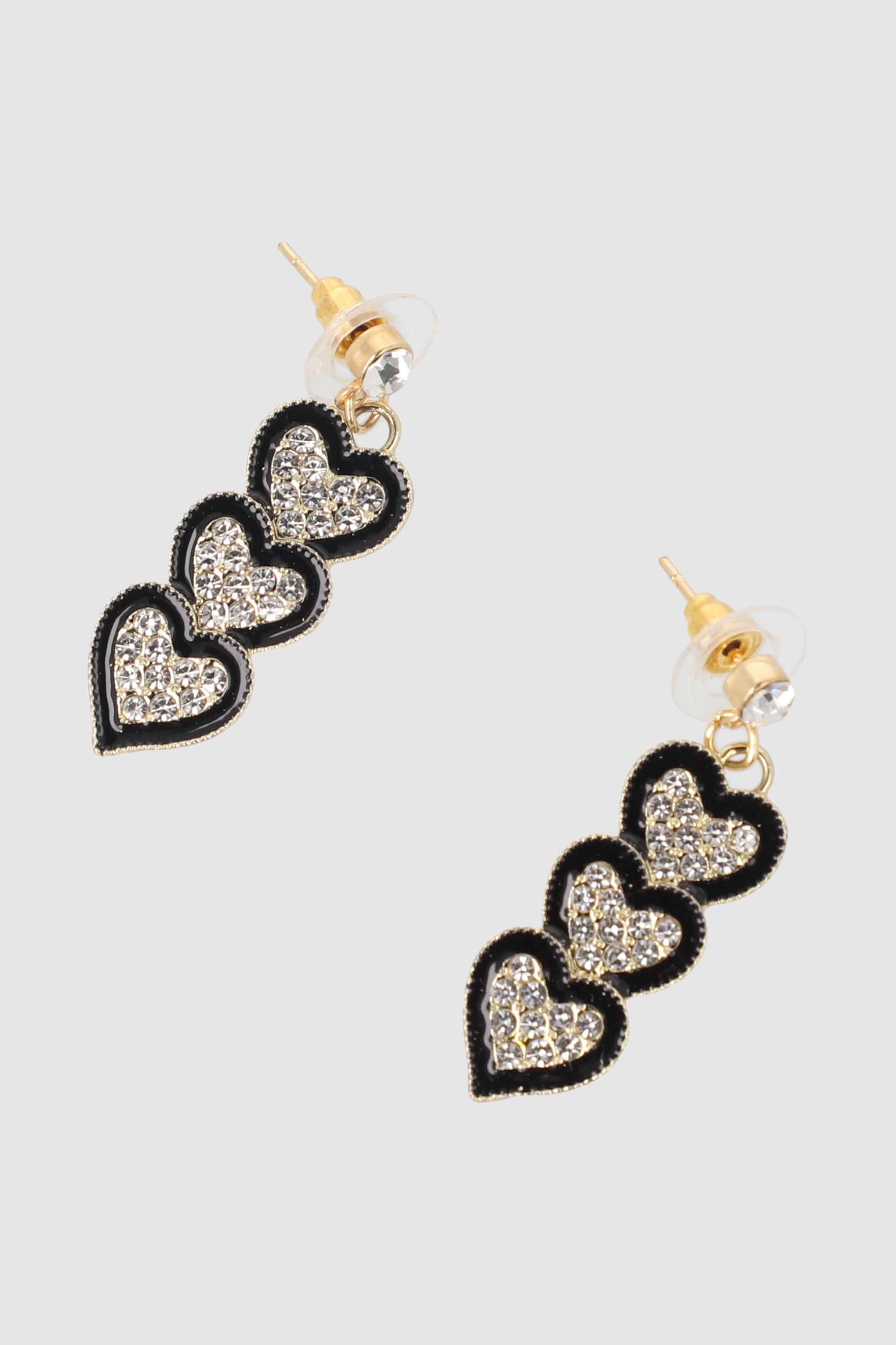 Aretes Triple Corazon NEGRO