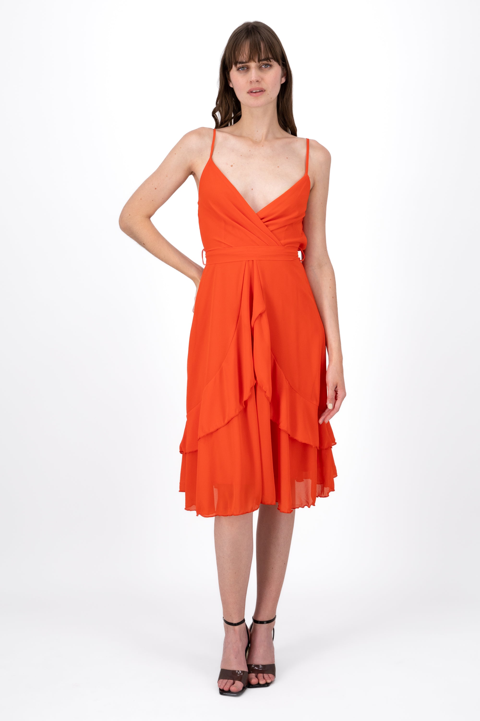 Vestido Tirantes Detalle Olanes NARANJA