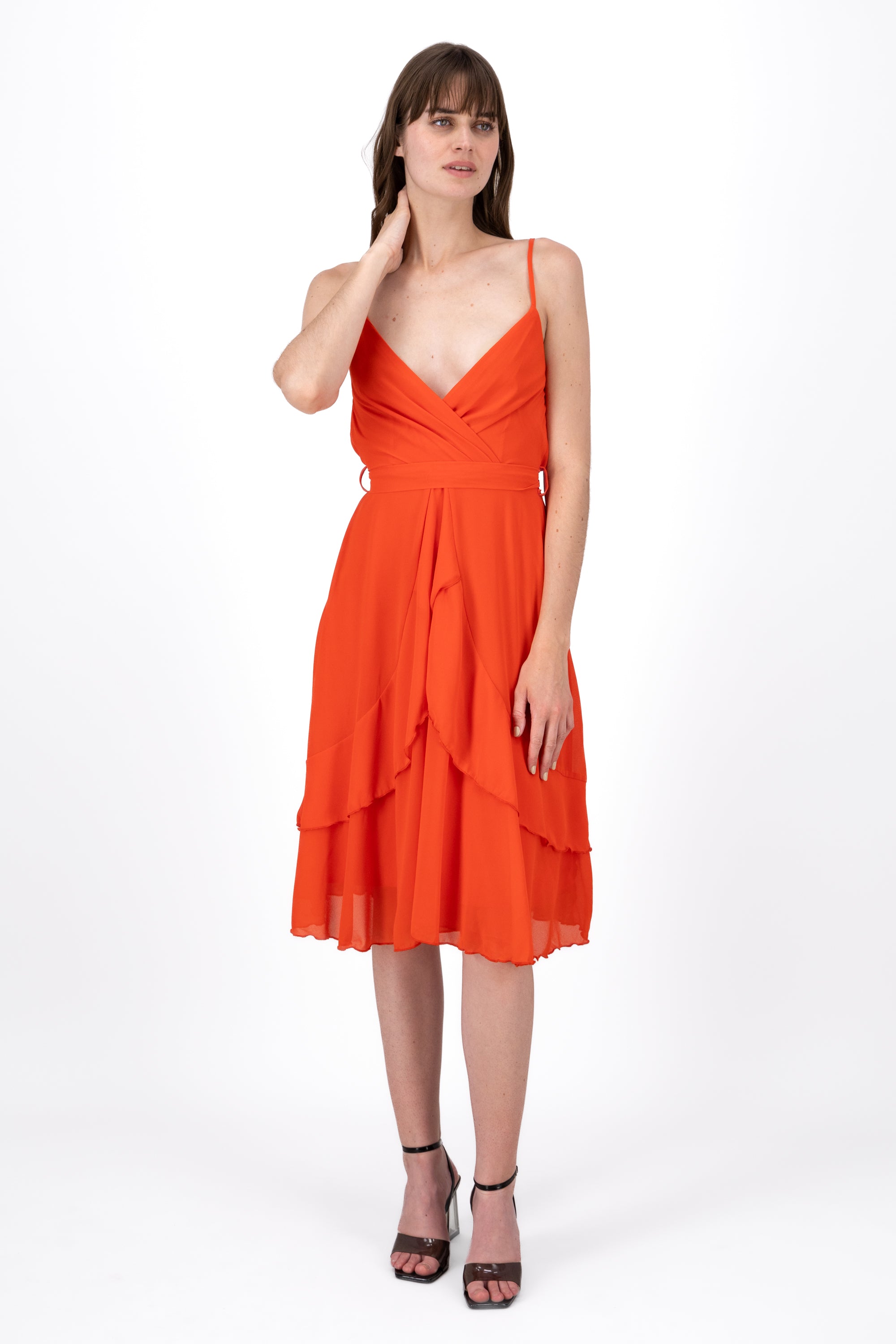 Vestido Tirantes Detalle Olanes NARANJA