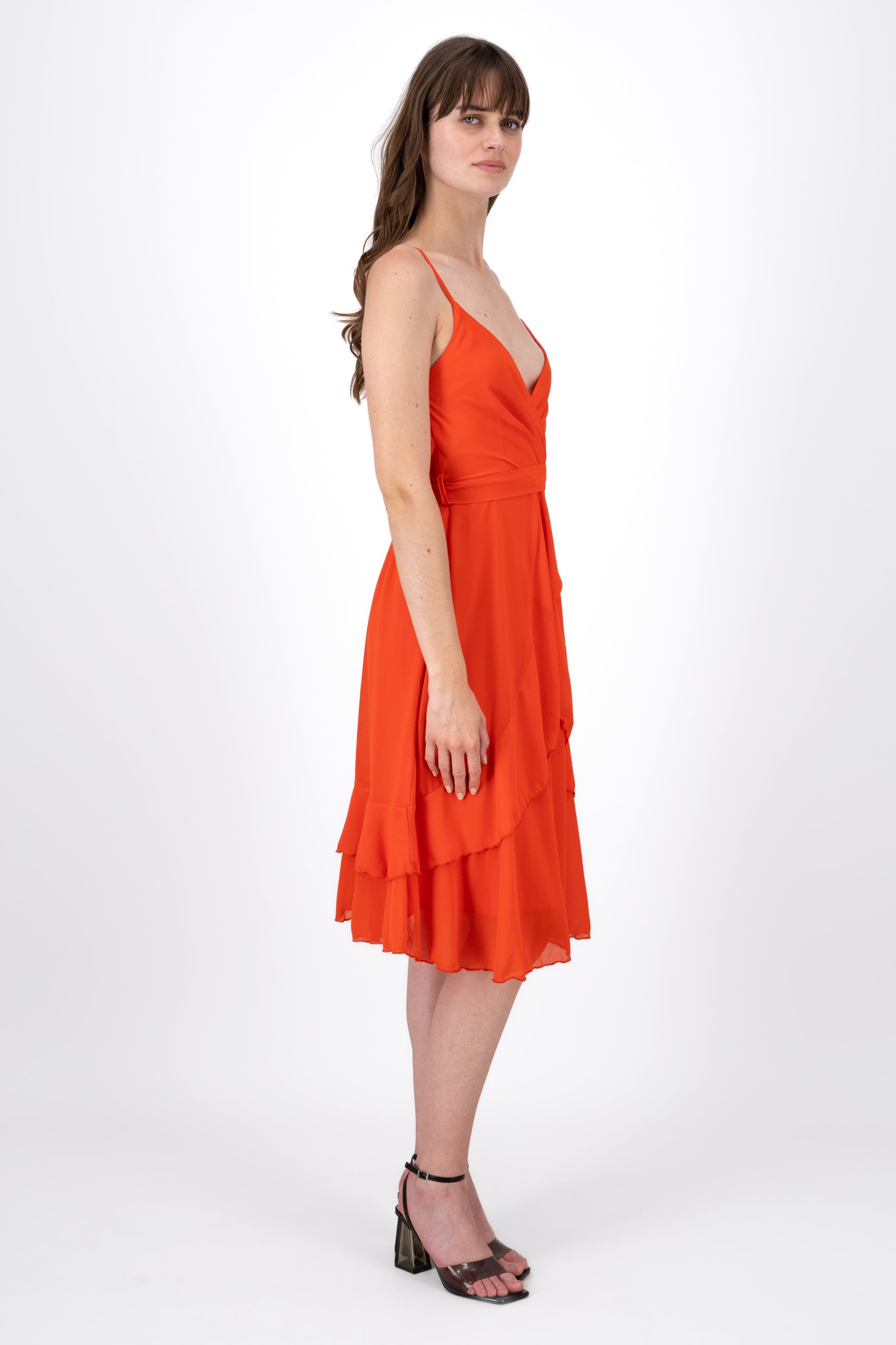 Vestido Tirantes Detalle Olanes NARANJA