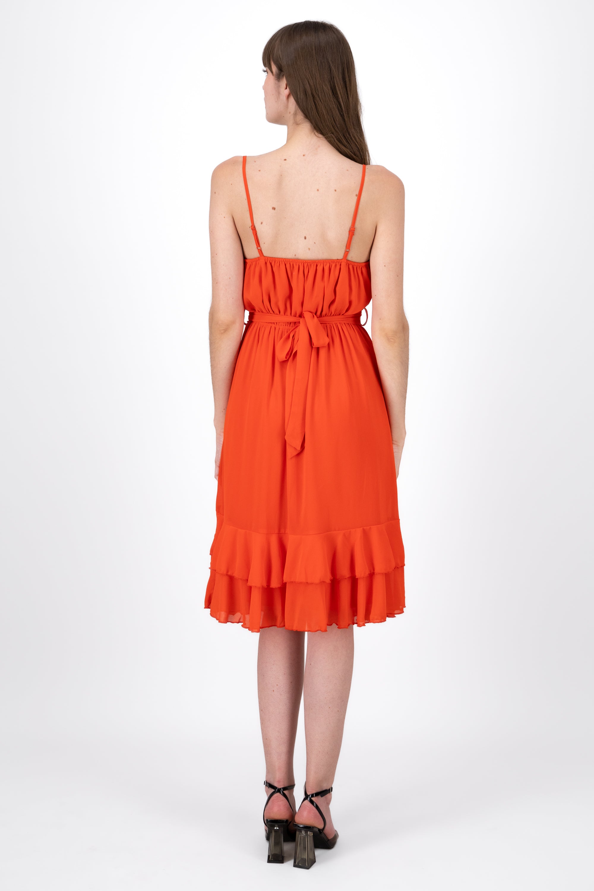 Vestido Tirantes Detalle Olanes NARANJA