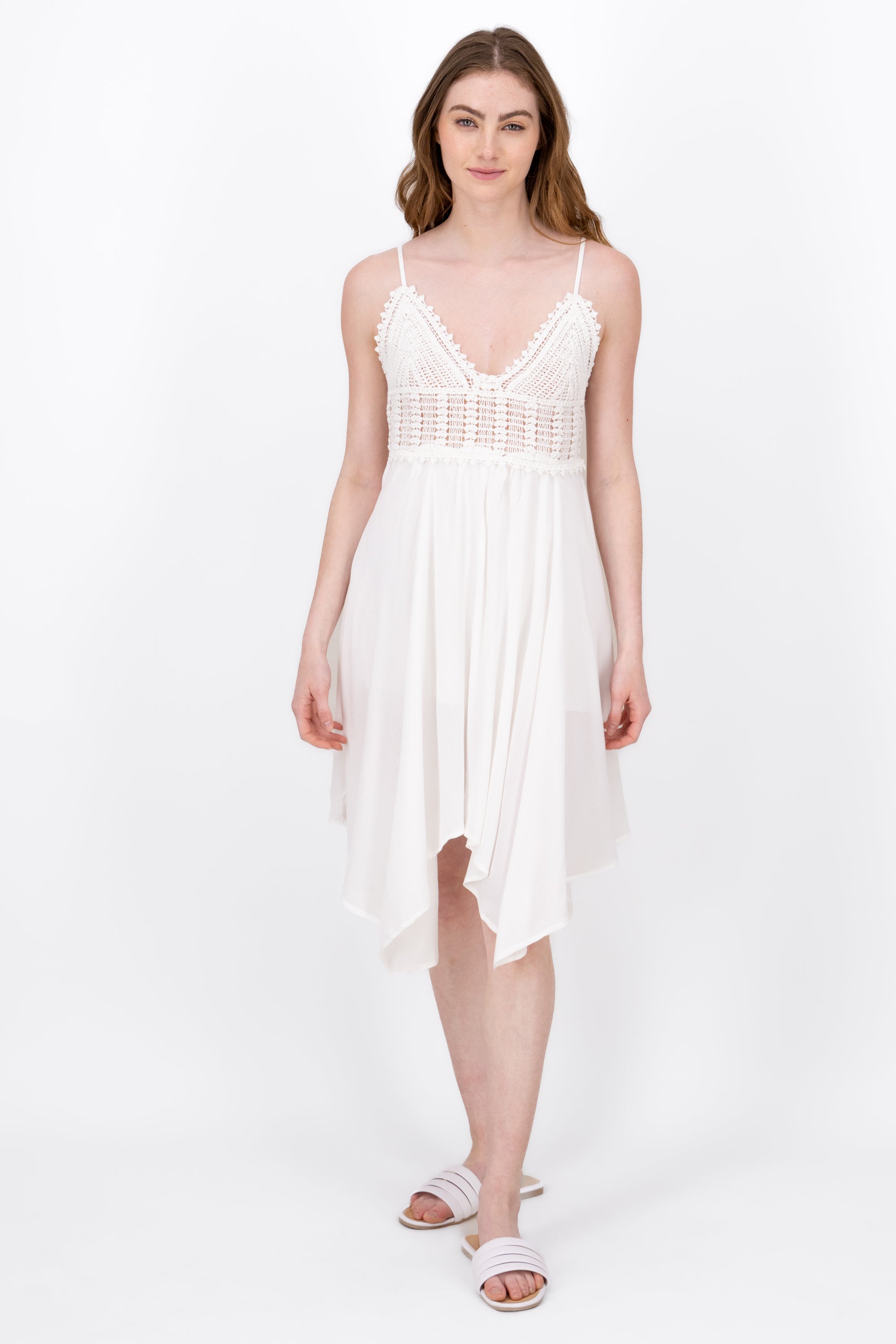 Vestido Midi Detalle Crochet BLANCO