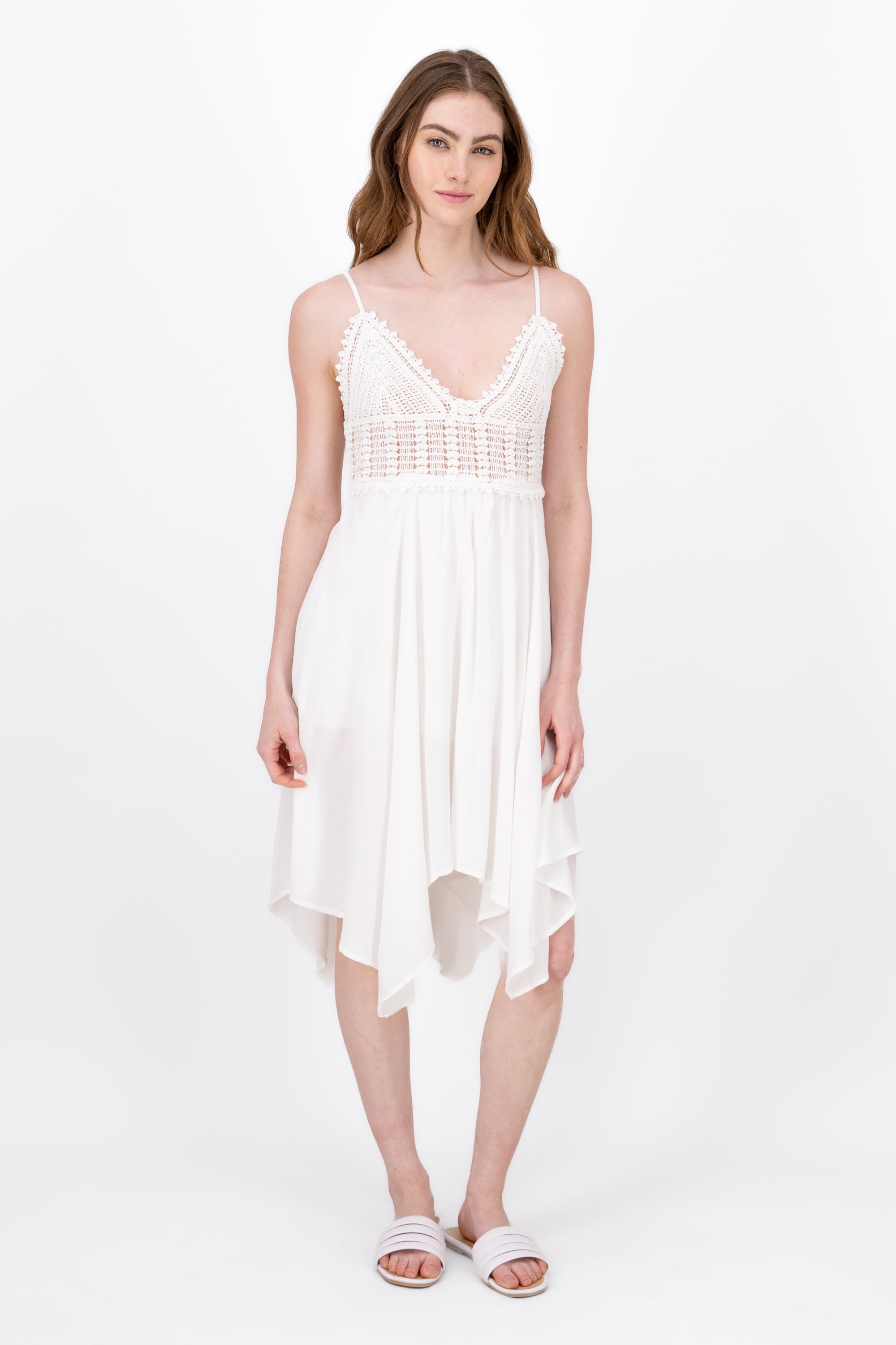 Vestido Midi Detalle Crochet BLANCO