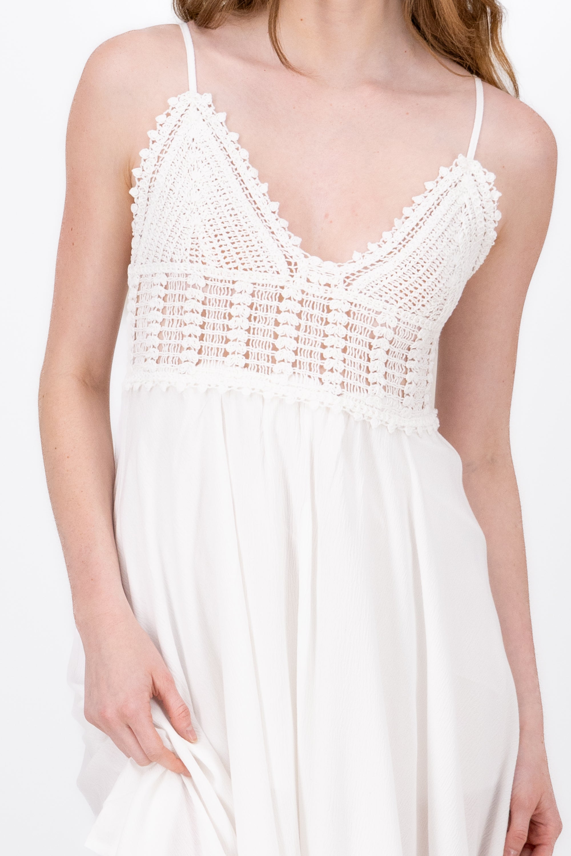 Vestido Midi Detalle Crochet BLANCO