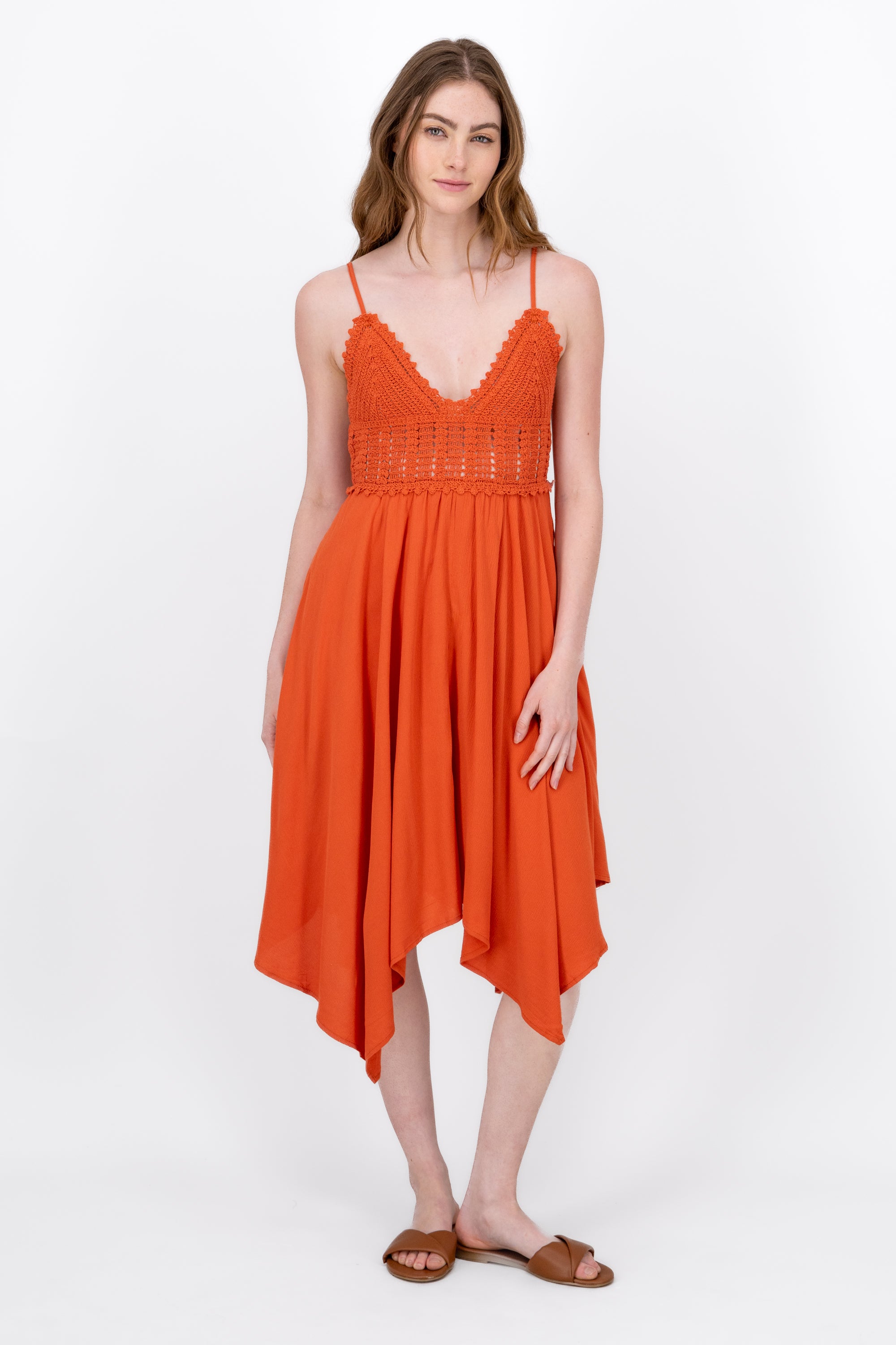 Vestido Midi Detalle Crochet NARANJA