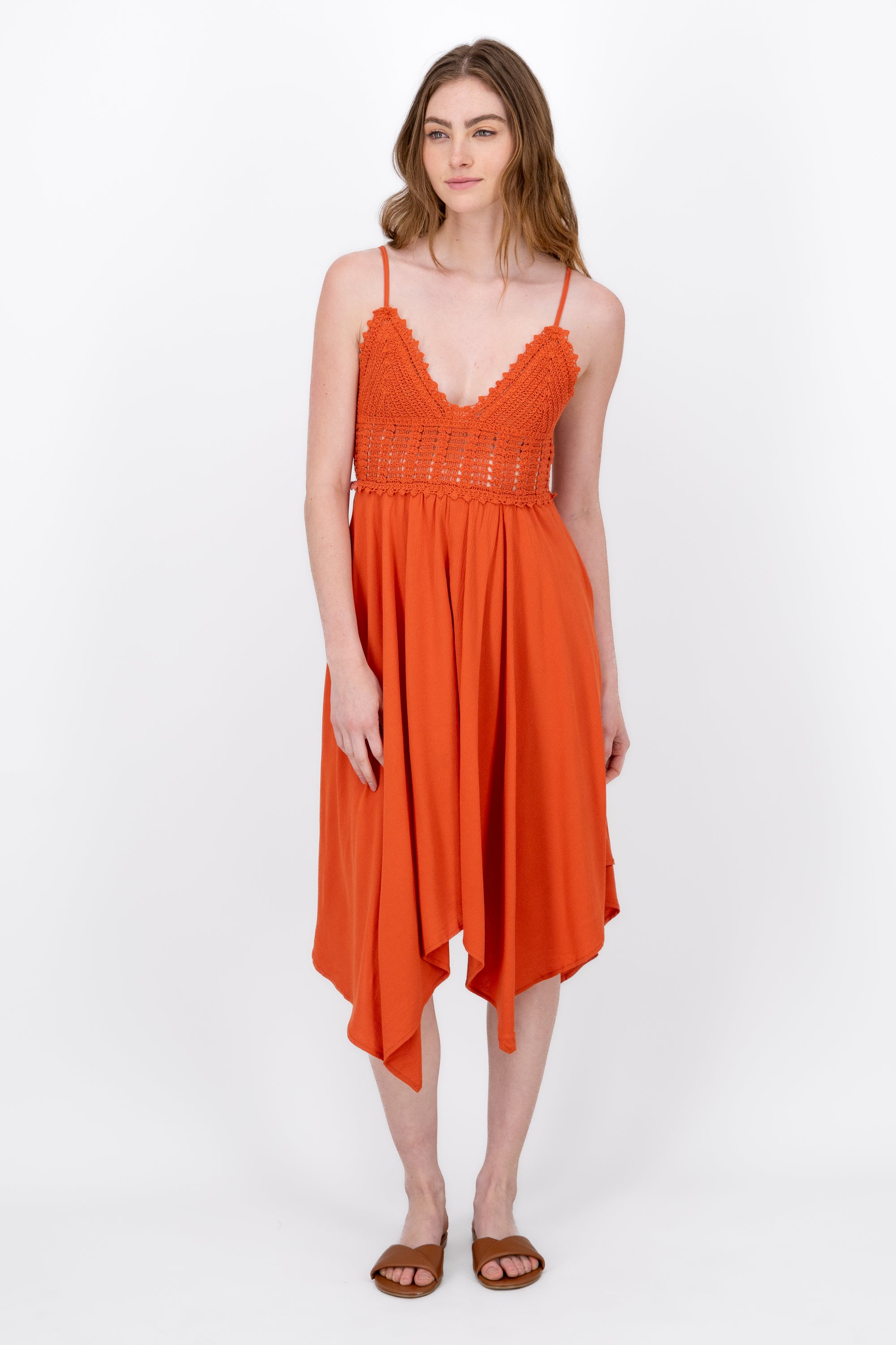 Vestido Midi Detalle Crochet NARANJA