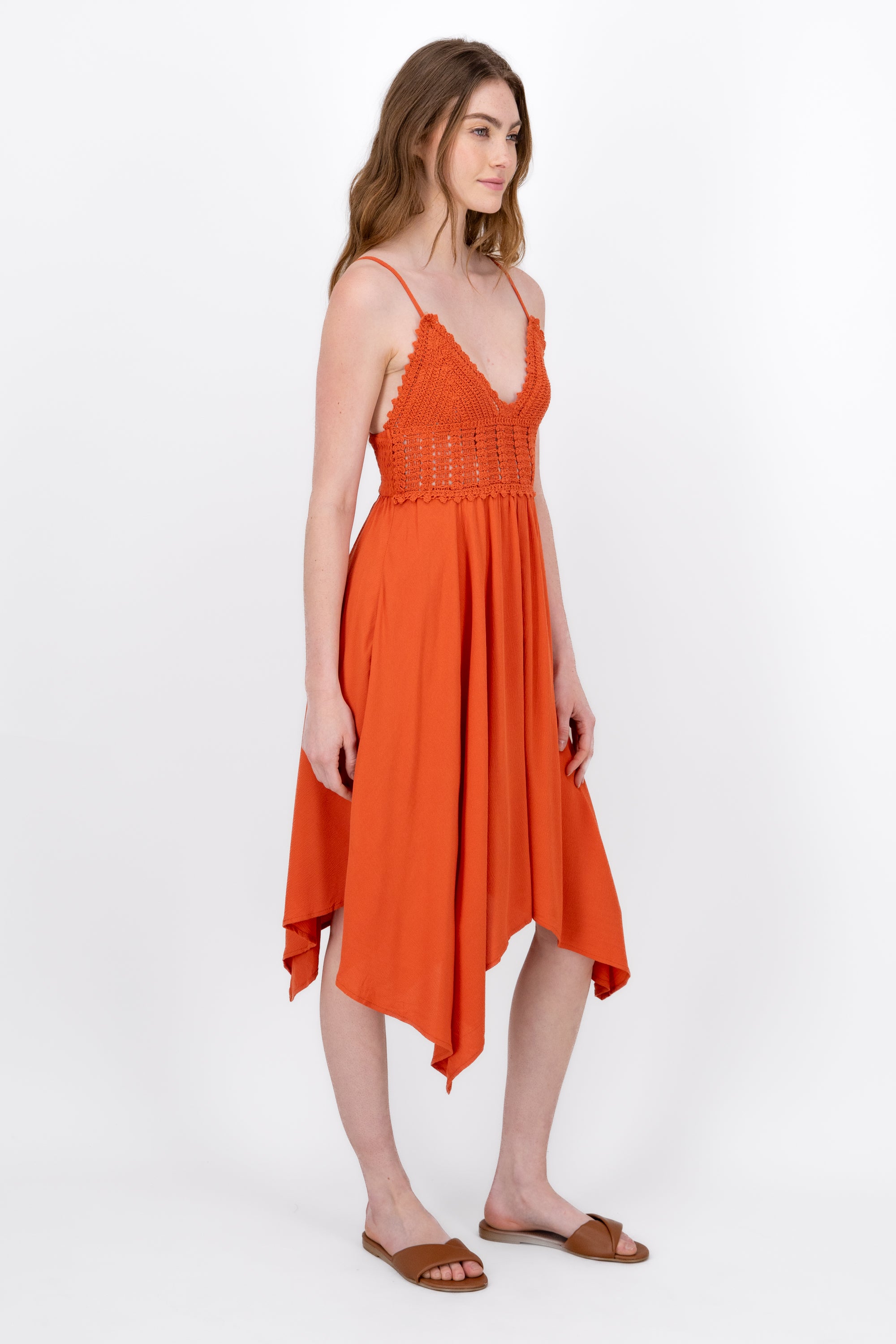 Vestido Midi Detalle Crochet NARANJA