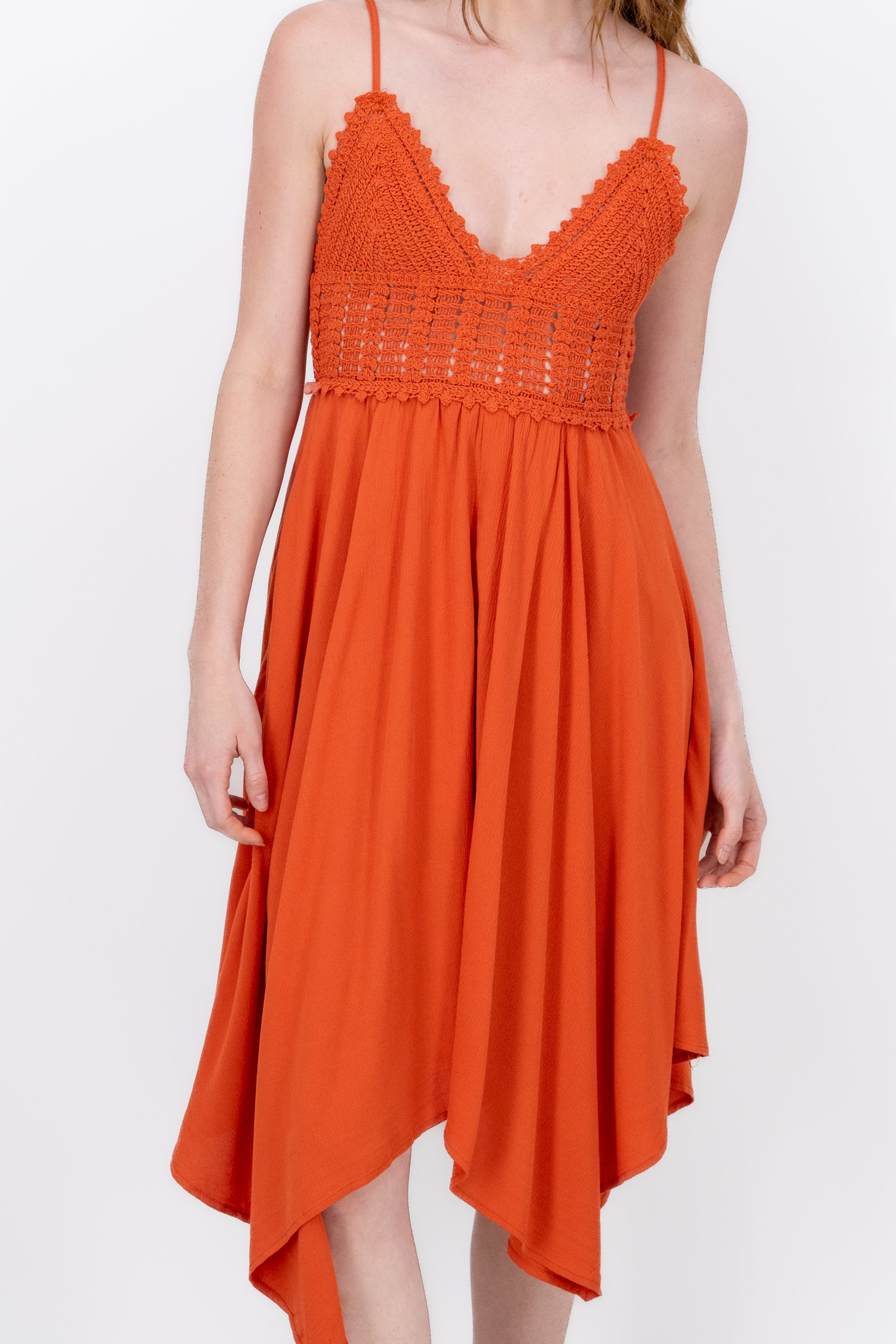 Vestido Midi Detalle Crochet NARANJA