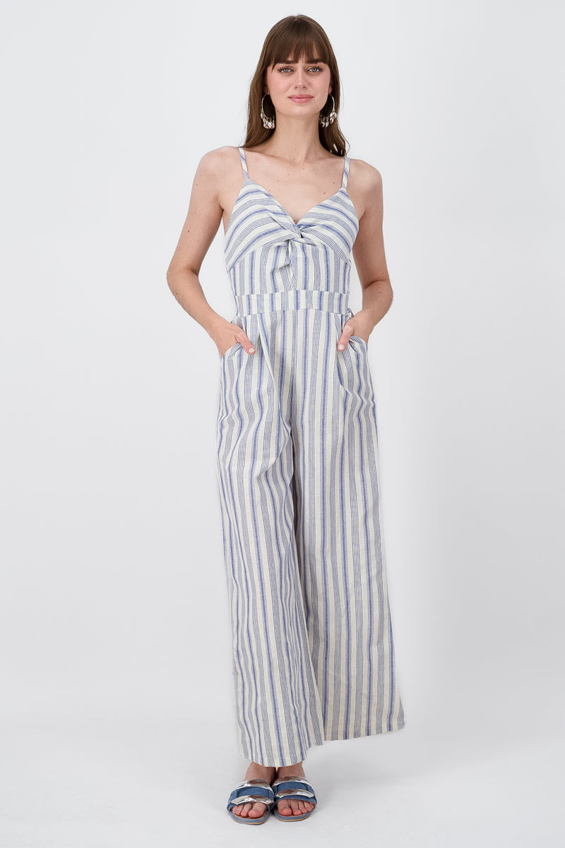 Jumpsuit rayas detalle escote AZUL COMBO