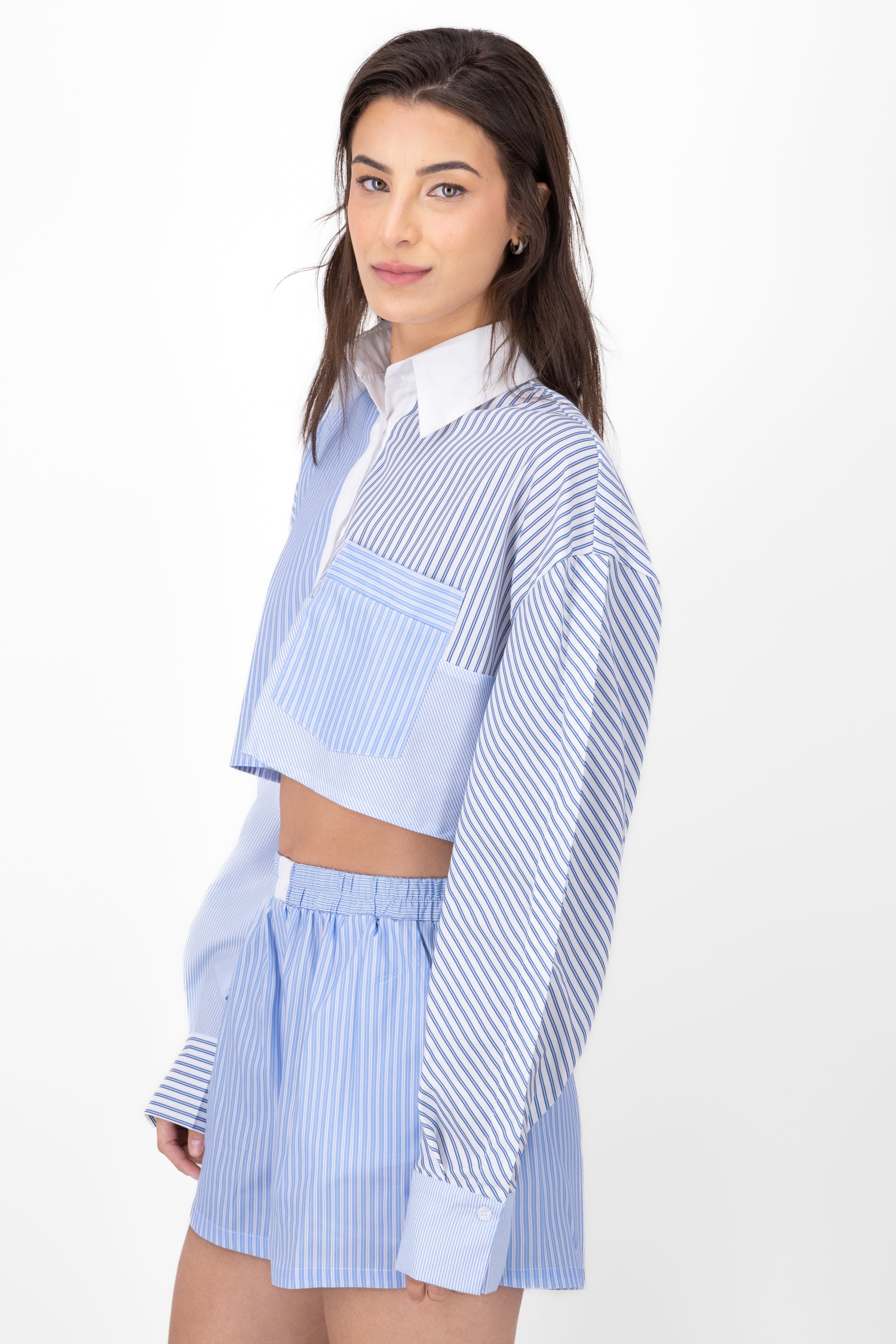 CROP shirt contrast stripes BLUE