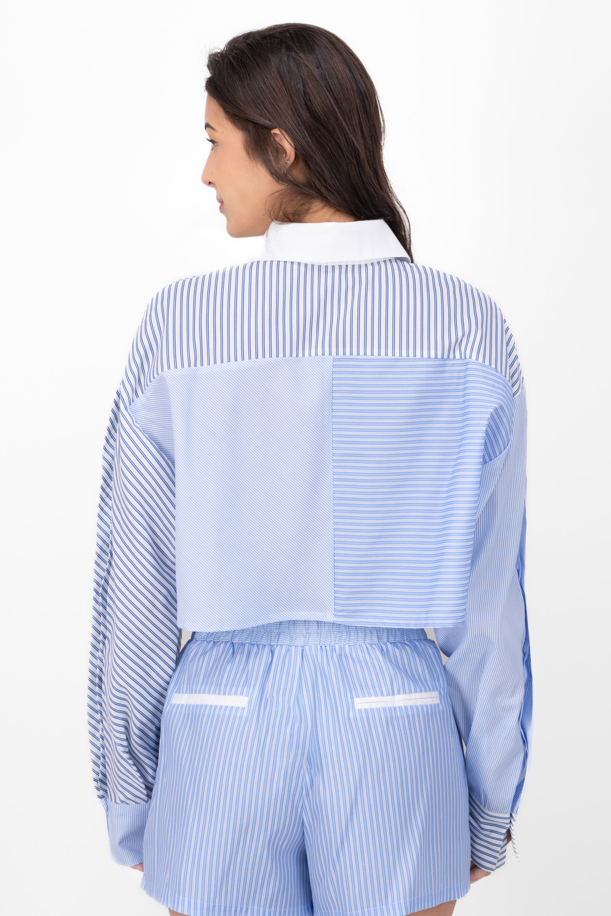 CROP shirt contrast stripes BLUE