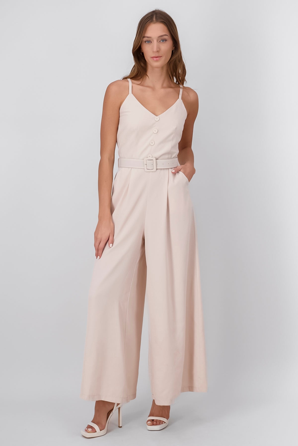 Jumpsuit Pantalon Wide Leg Con Cinturon Hypsters BEIGE