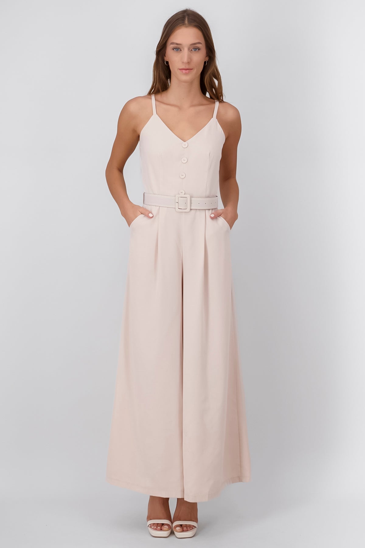 Jumpsuit Pantalon Wide Leg Con Cinturon Hypsters BEIGE