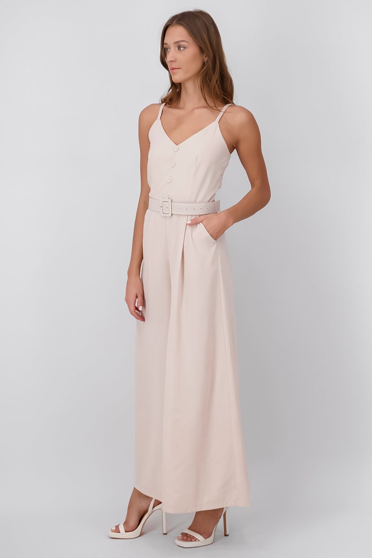 Jumpsuit Pantalon Wide Leg Con Cinturon Hypsters BEIGE