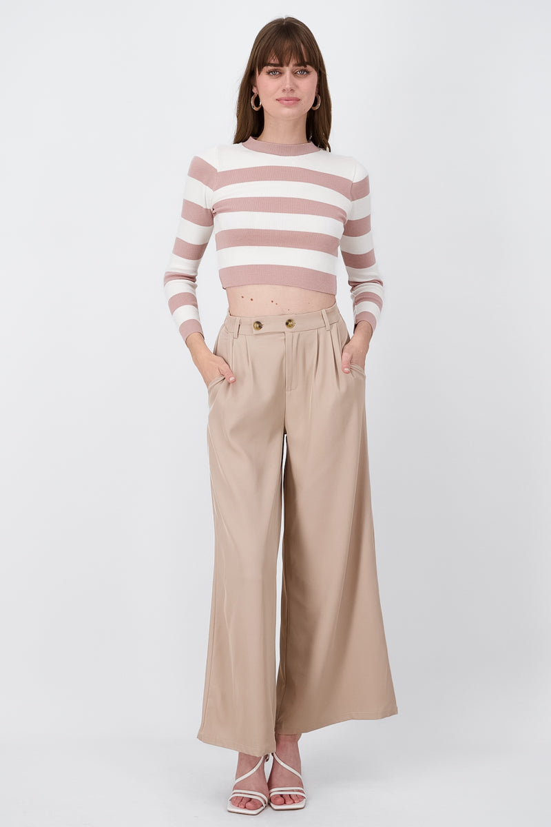 Pantalon recto wideleg doble boton hypsters BEIGE