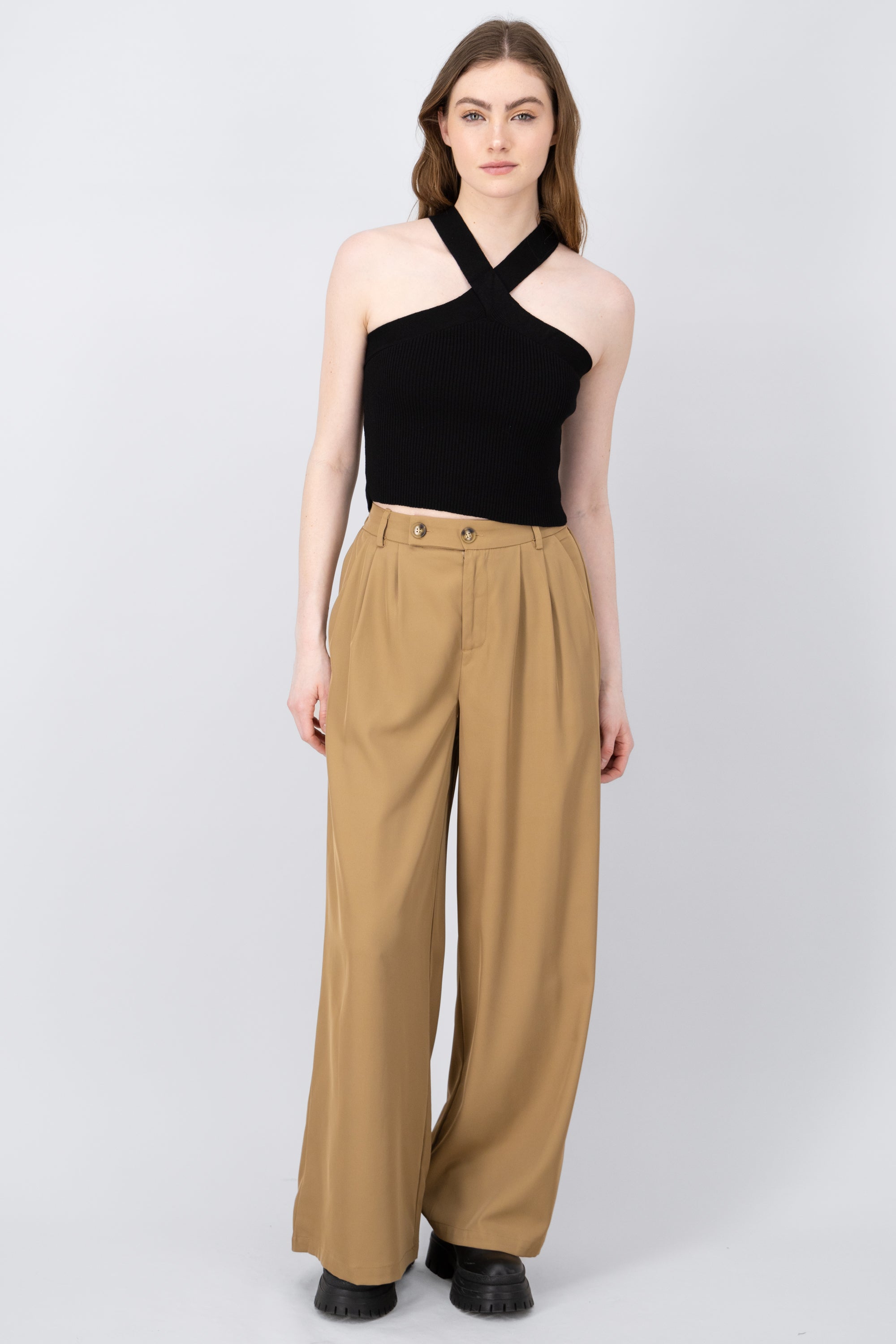 Pantalon recto wideleg doble boton hypsters KHAKI