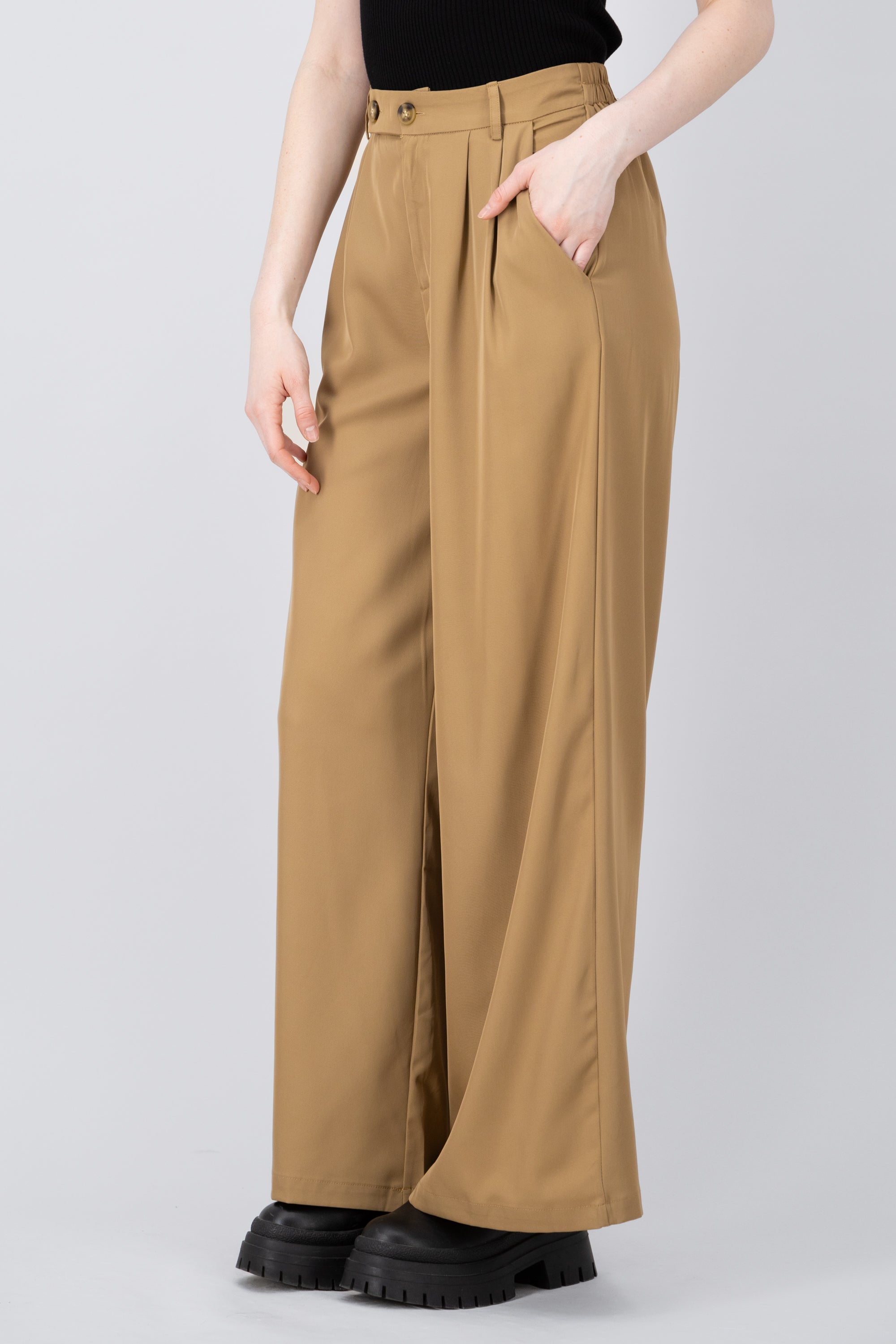 Pantalon recto wideleg doble boton hypsters KHAKI