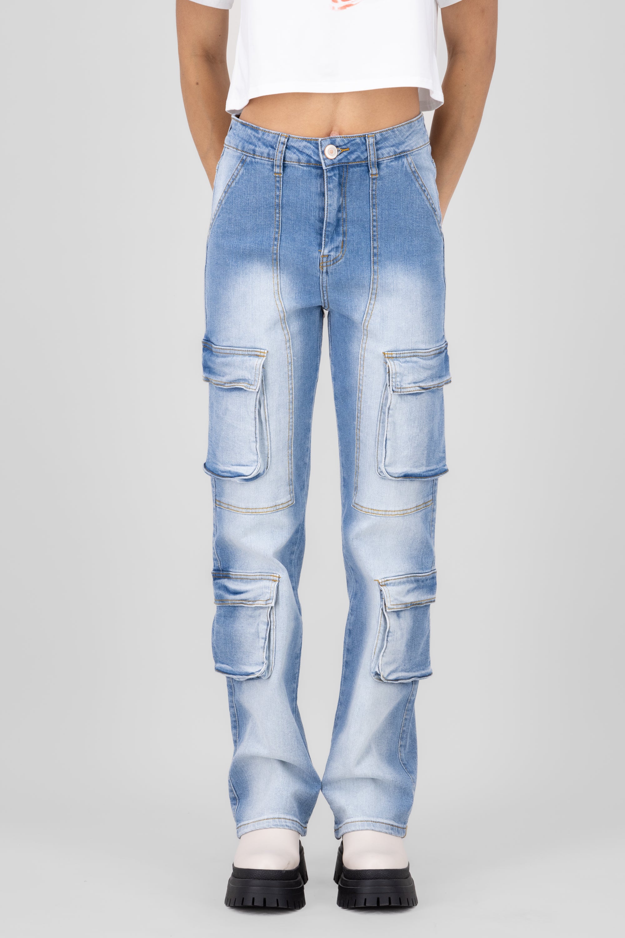 Jeans cargo wide leg LIGHT WASH