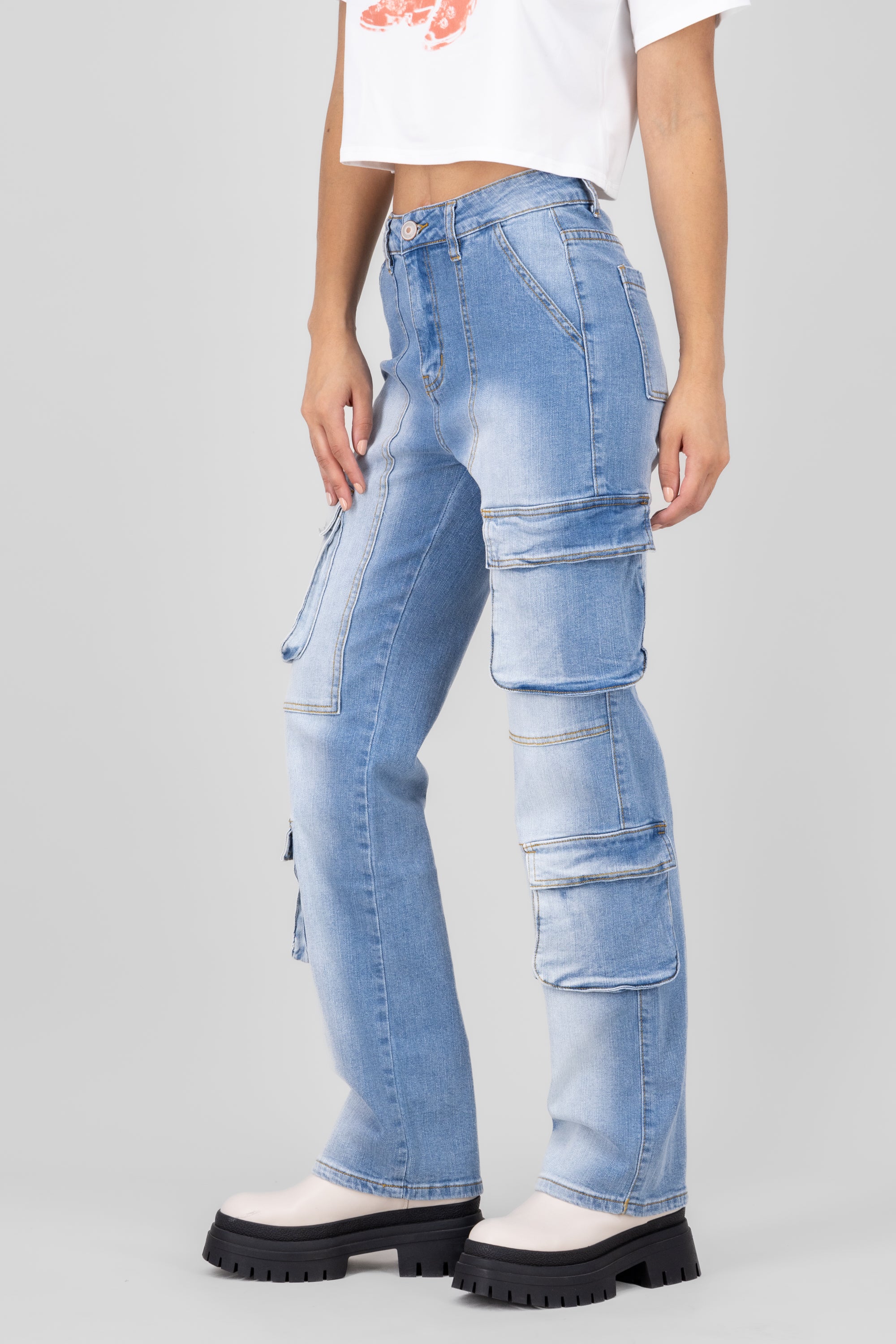 Jeans cargo wide leg LIGHT WASH