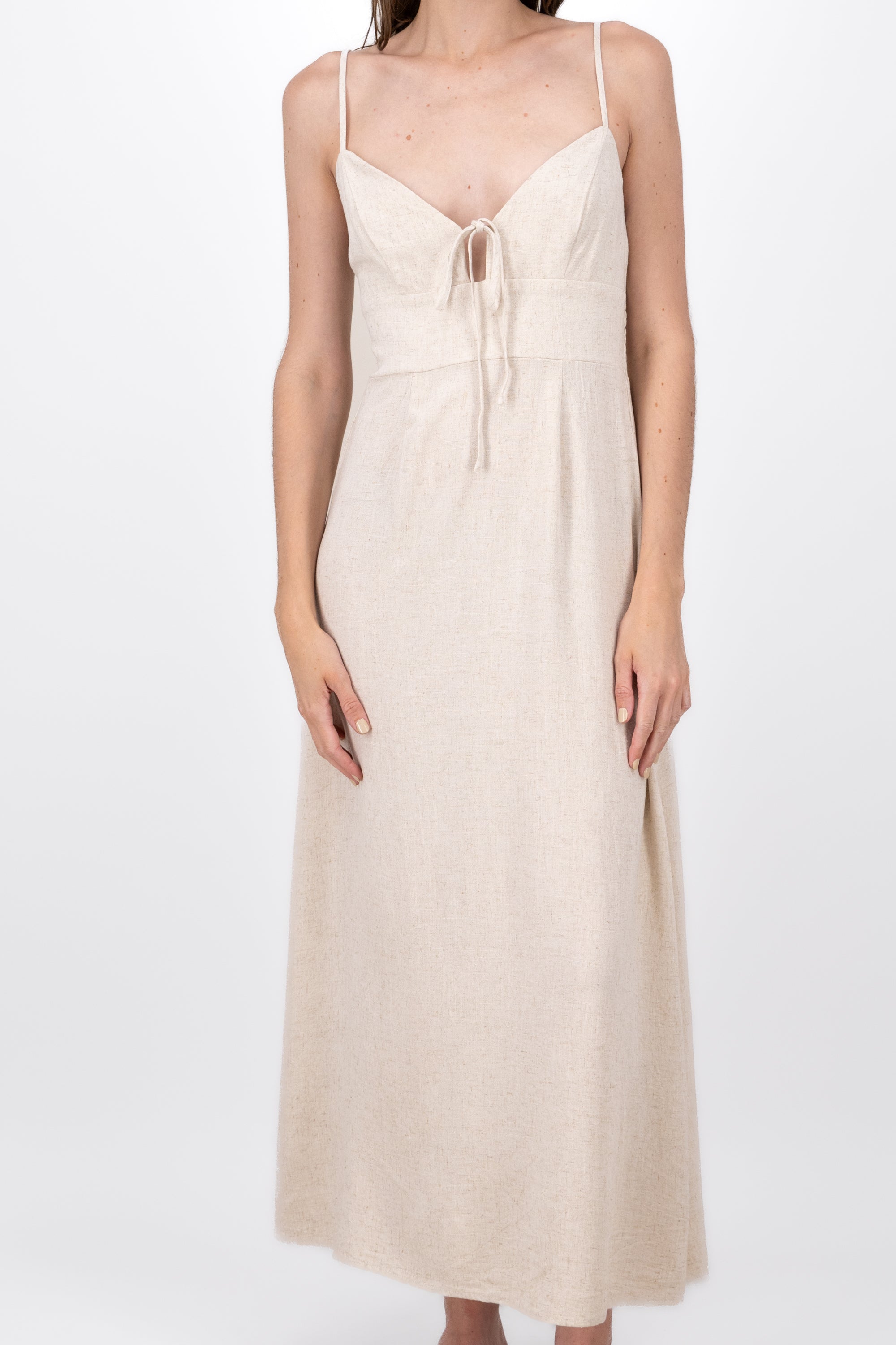 Vestido Maxi Lino Con Tirantes Delgados Hypsters BEIGE