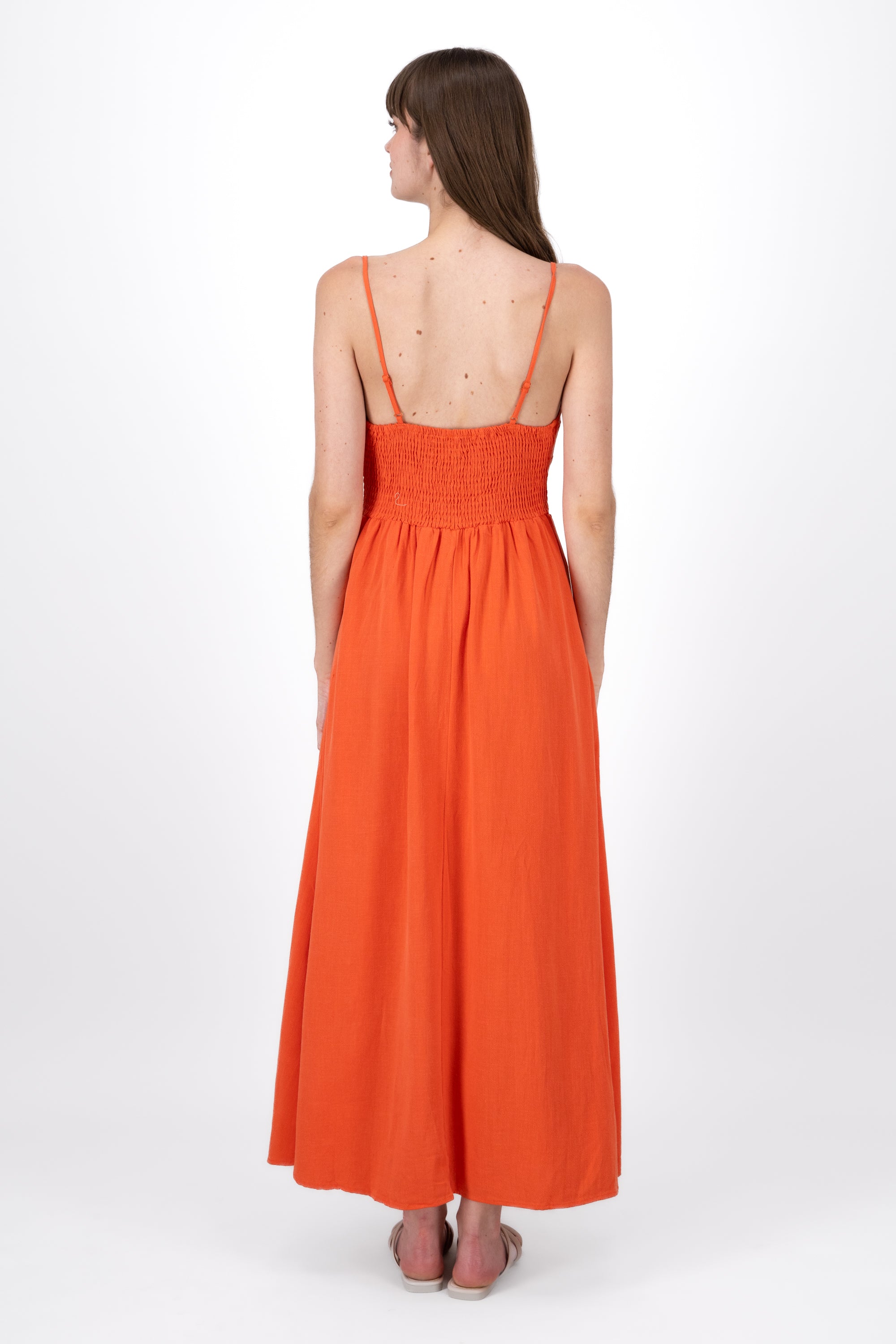 Vestido Maxi Lino Con Tirantes Delgados Hypsters NARANJA