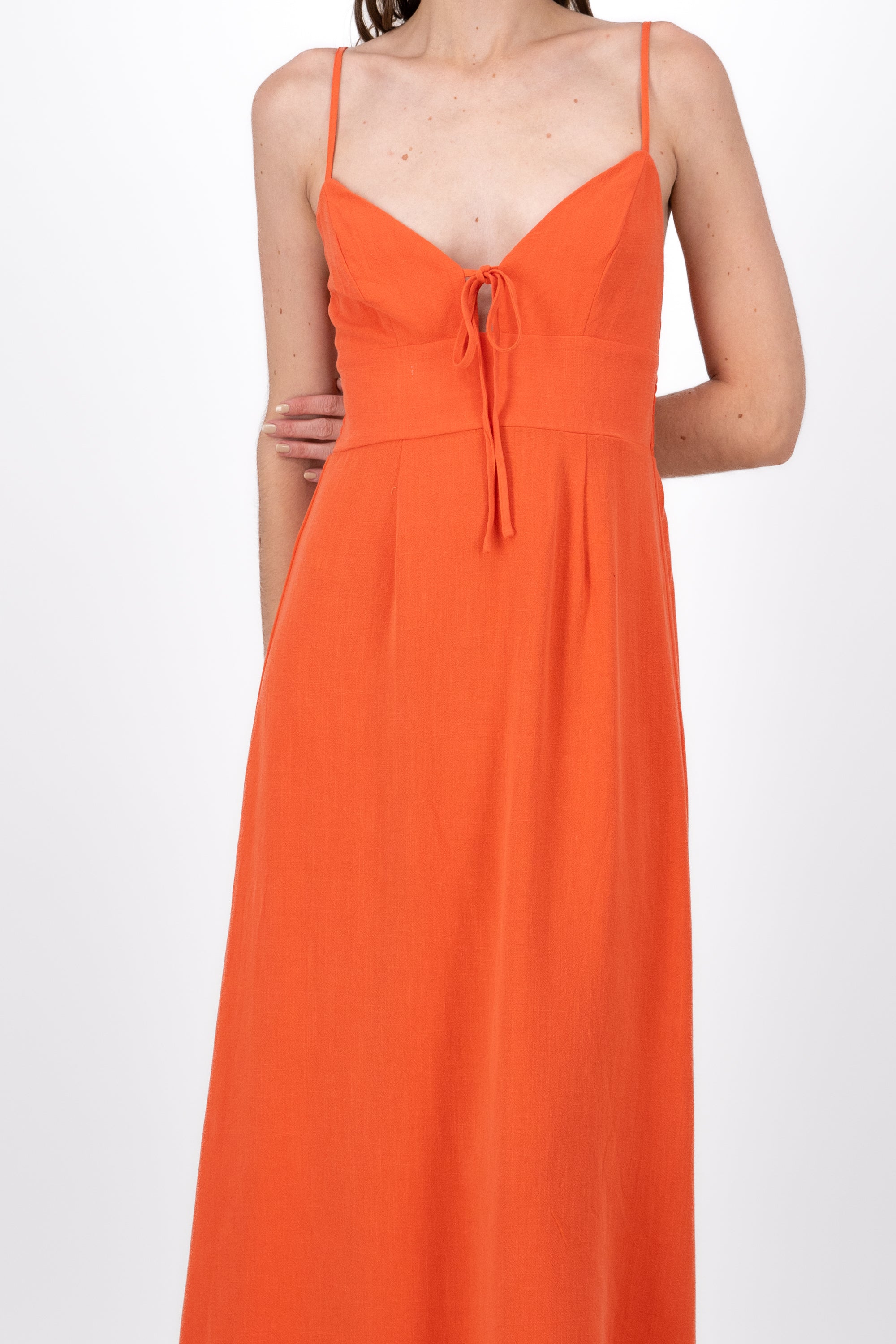 Vestido Maxi Lino Con Tirantes Delgados Hypsters NARANJA