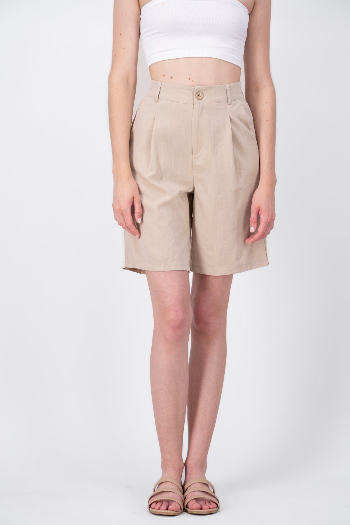 Long shorts with waistband and hyppsters button BEIGE