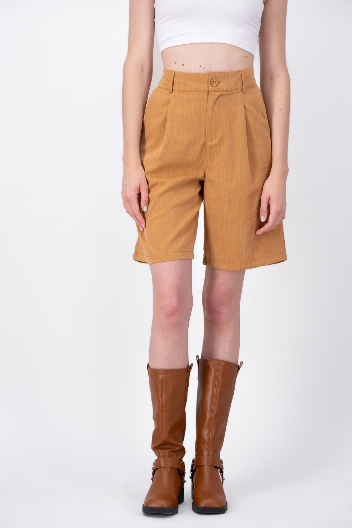 Long shorts with waistband and hyppsters button COFFEE