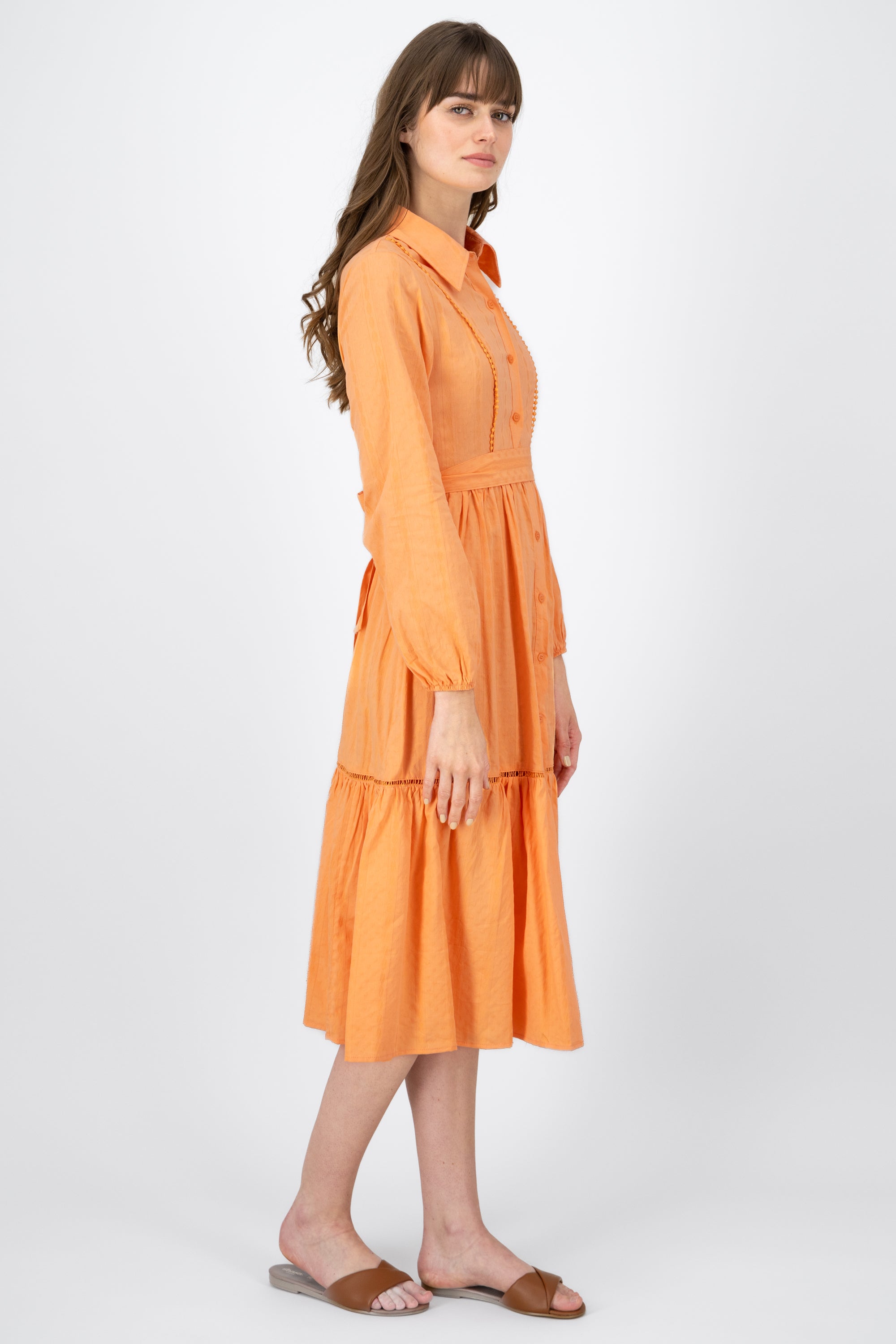 Vestido Camisero Midi Con Encaje Hypsters NARANJA