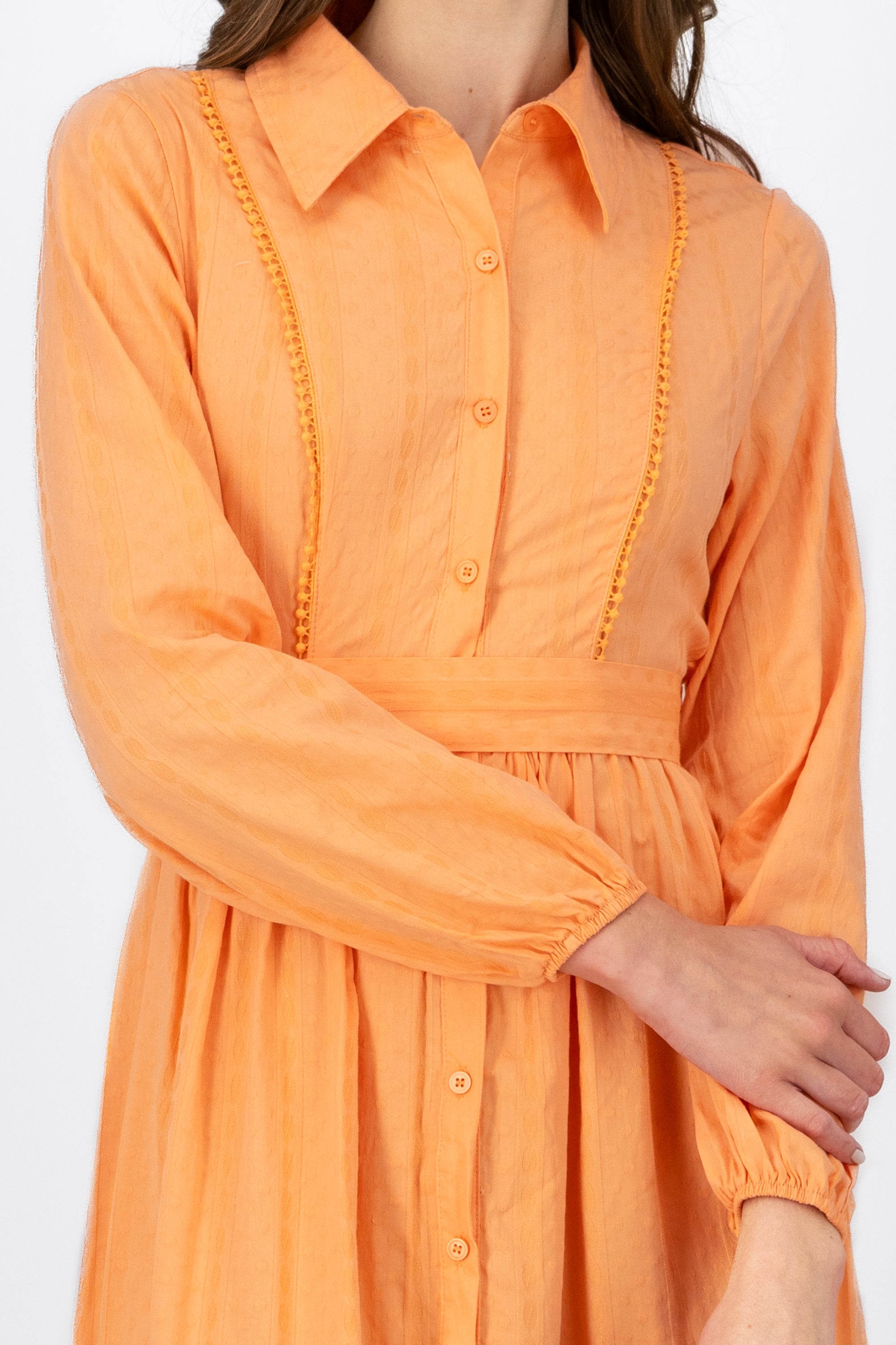 Vestido Camisero Midi Con Encaje Hypsters NARANJA