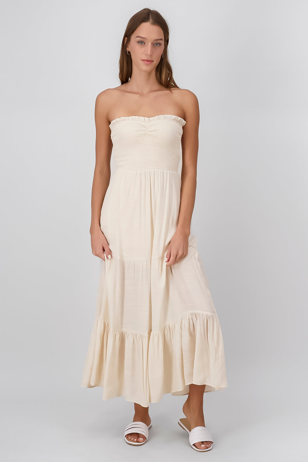 Maxi Lino Strapless dress BEIGE