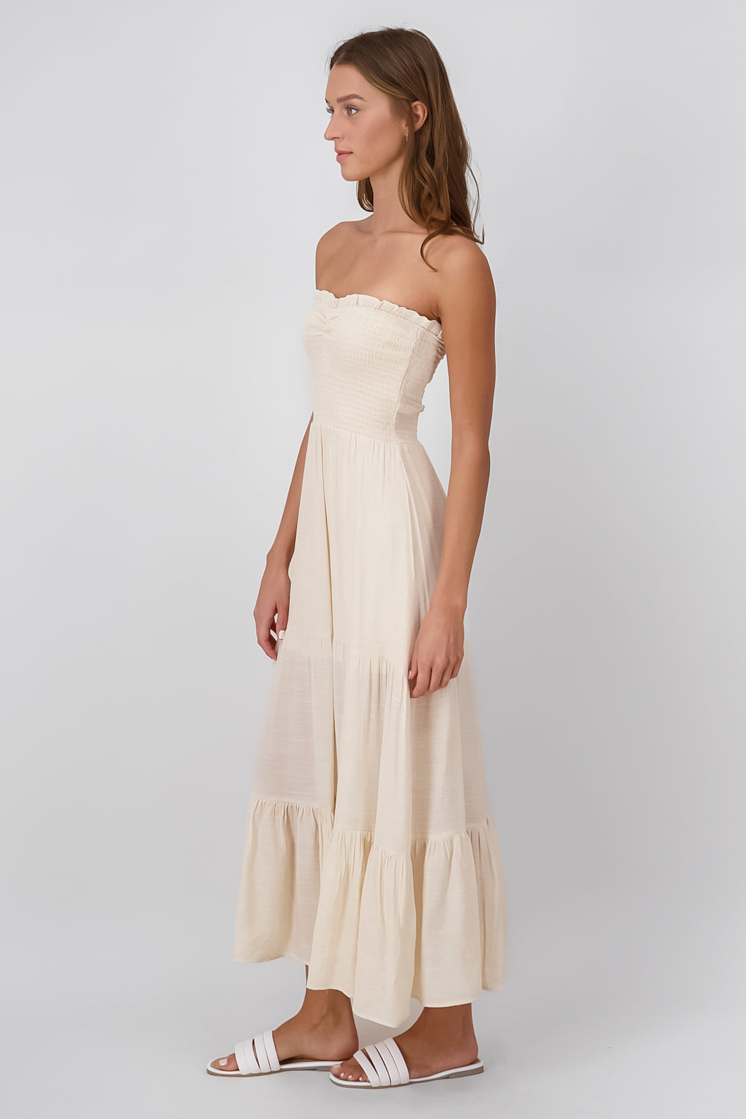 Maxi Lino Strapless dress BEIGE