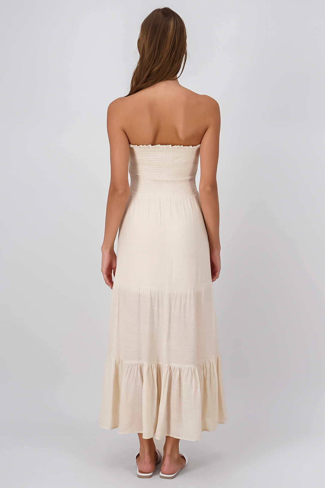 Maxi Lino Strapless dress BEIGE