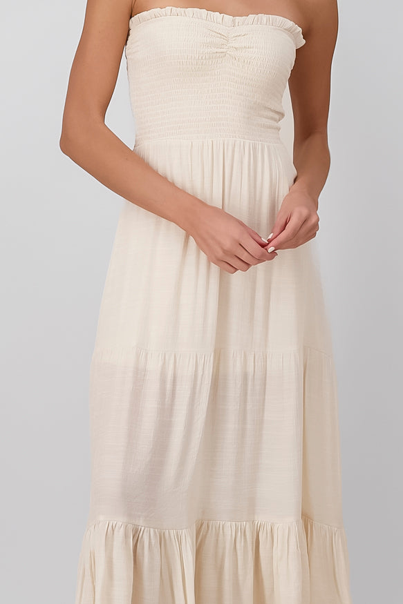 Maxi Lino Strapless dress BEIGE