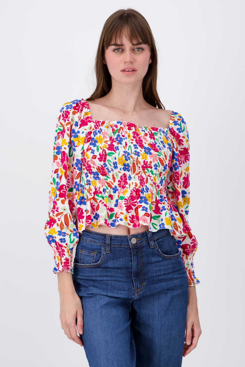 Blusa Manga Larga Abullonada Estampado Flores FIUSHA