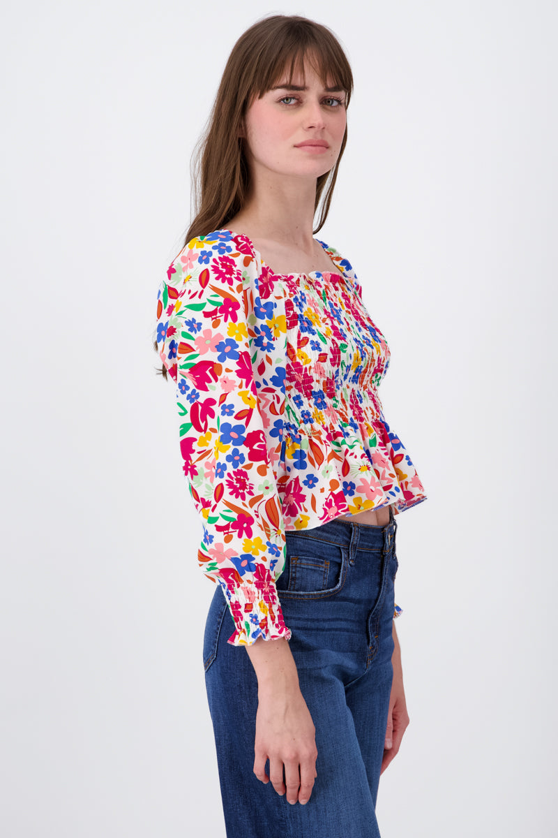 Blusa Manga Larga Abullonada Estampado Flores FIUSHA