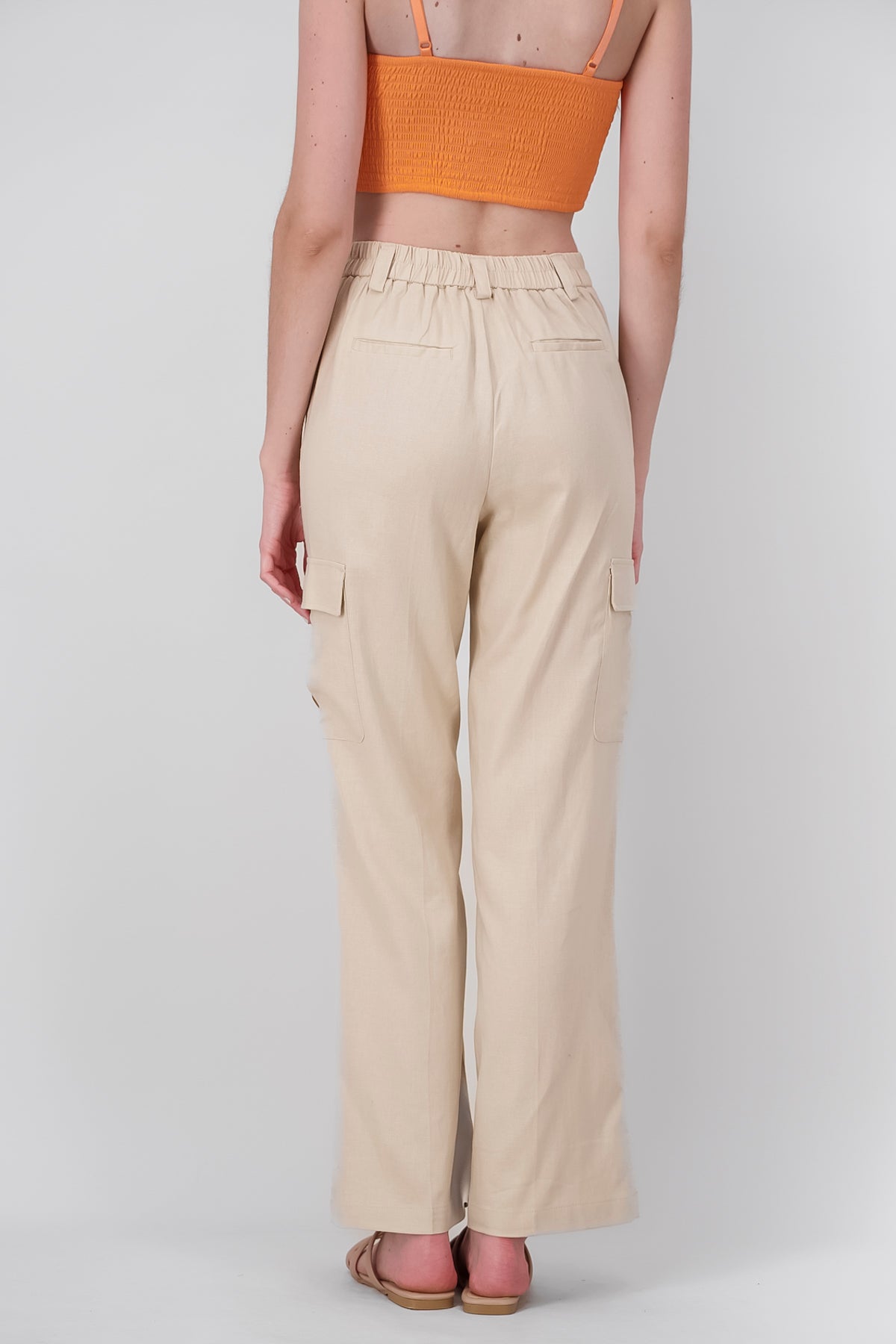 Pantalones Lino Bolsas Cargo KHAKI