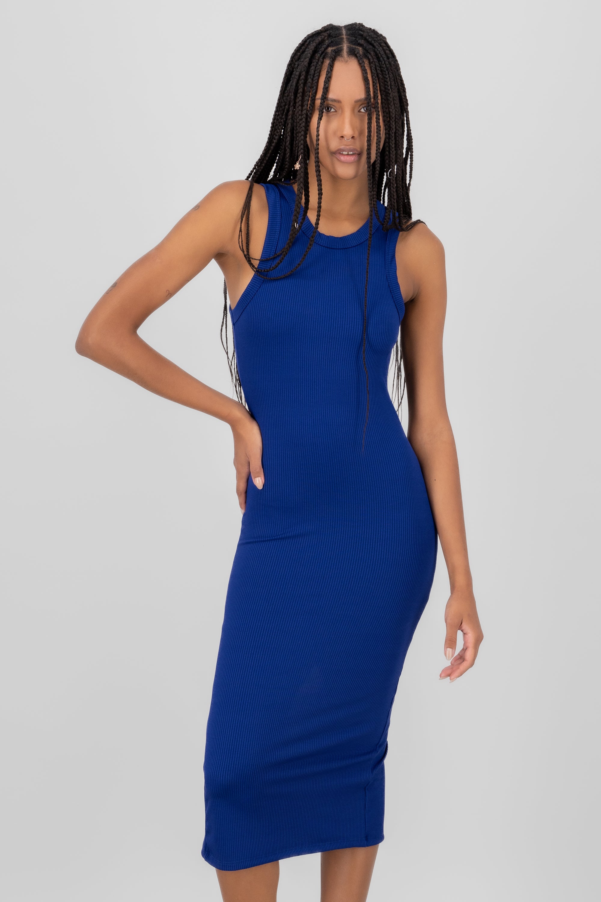 Vestido Maxi Sin Manga Rib AZUL REY