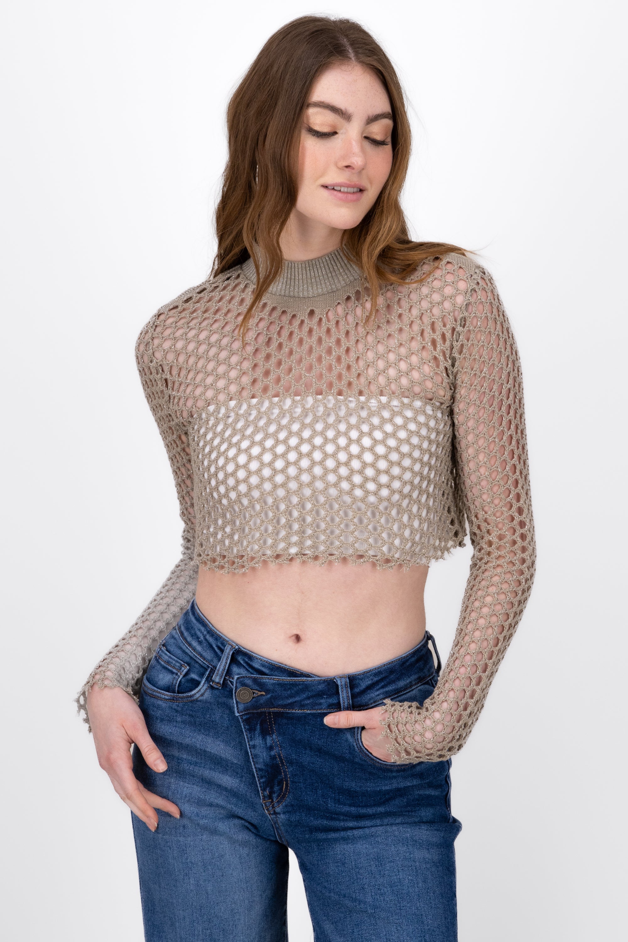 Top Red Lurex Manga Larga ORO