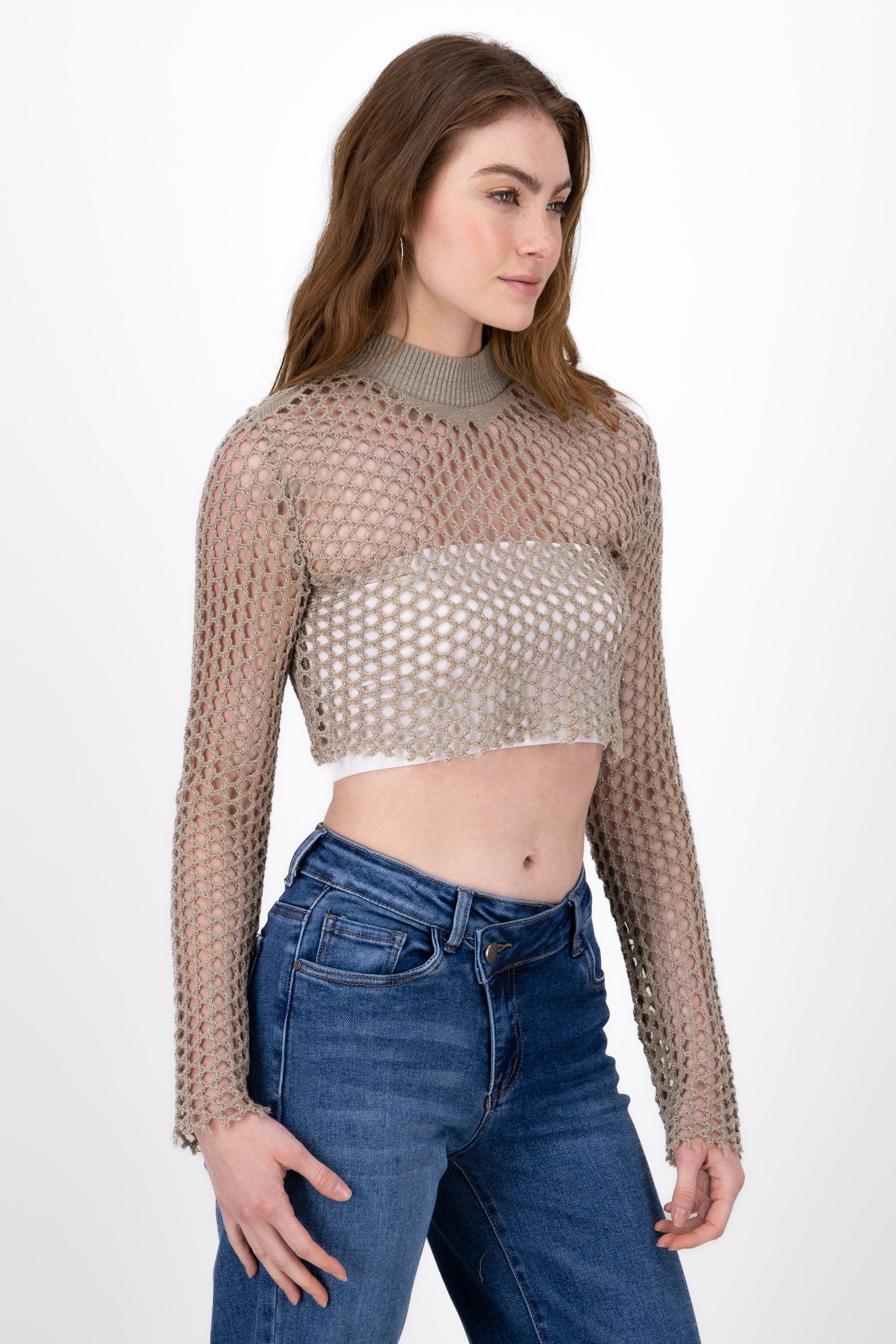Top Red Lurex Manga Larga ORO