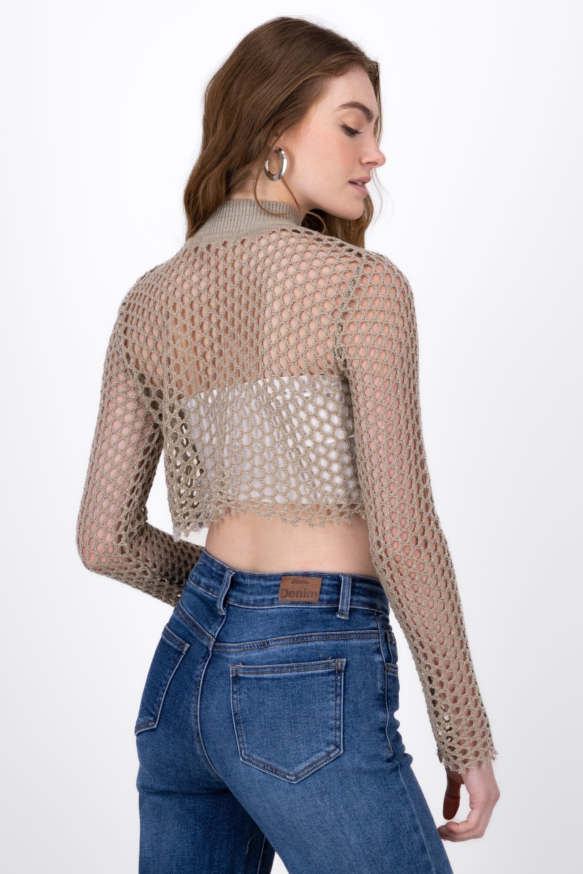 Top Red Lurex Manga Larga ORO
