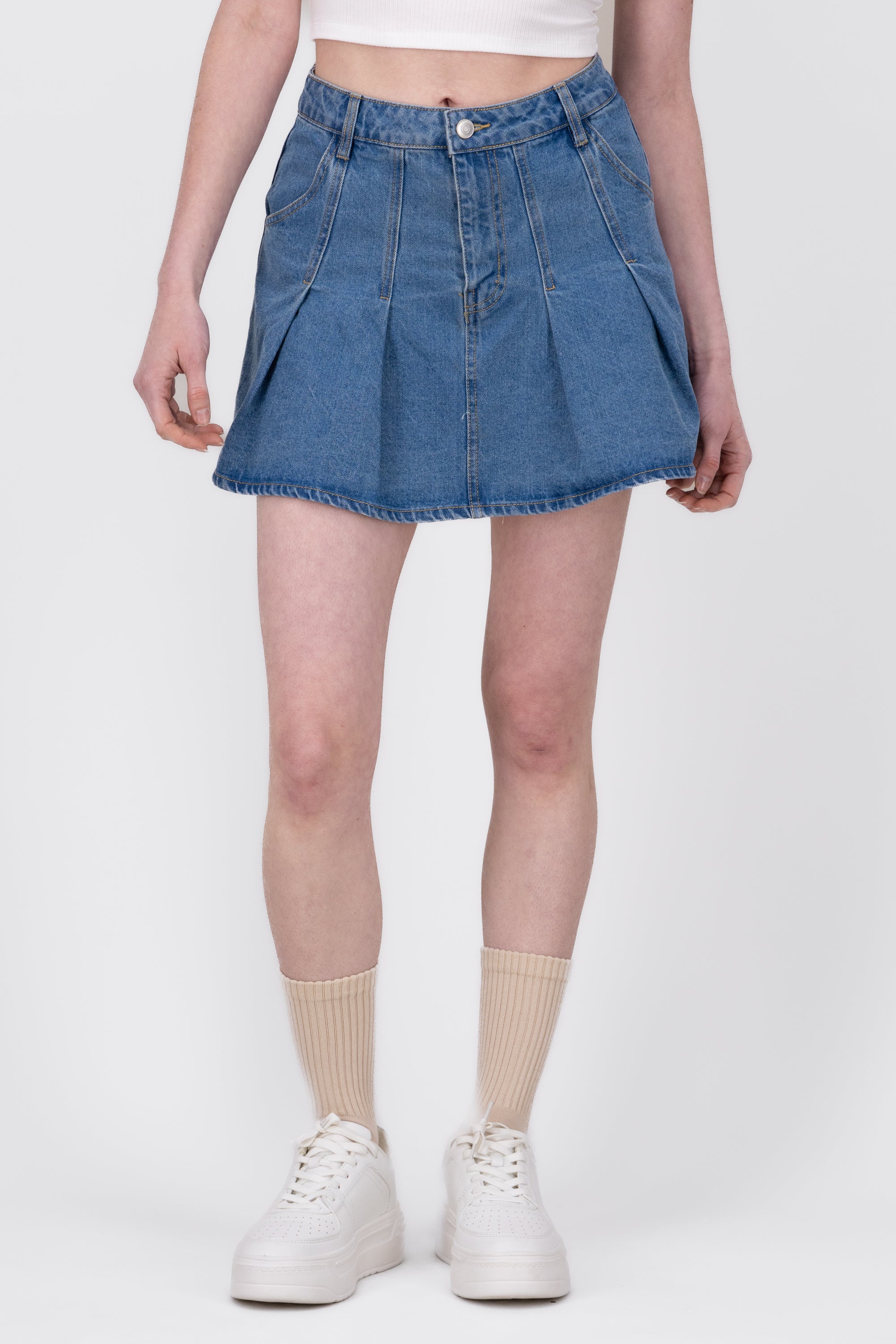 Falda Mini Denim Tableada MEDIUM WASH