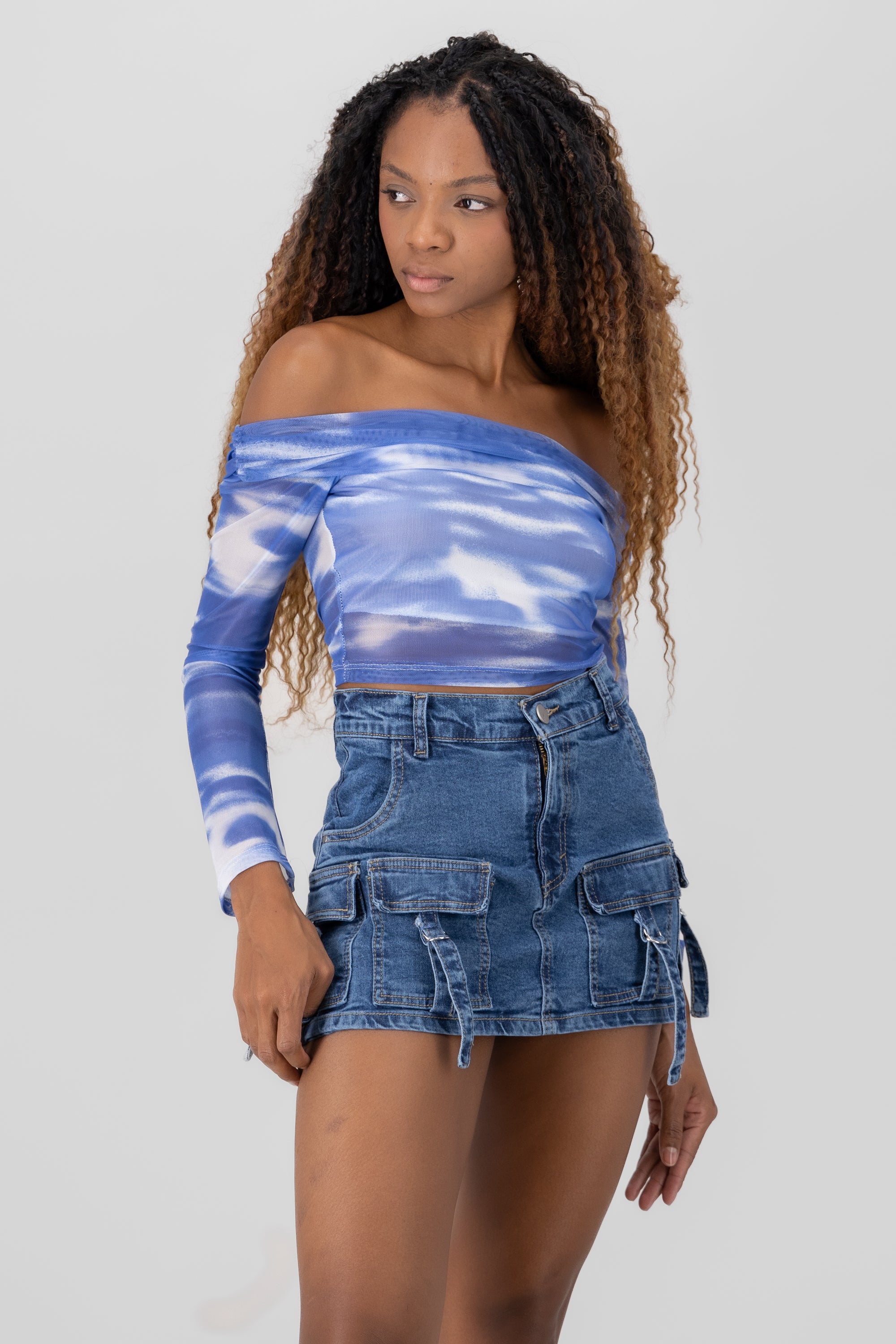 Top mesh printed detail INDIGO